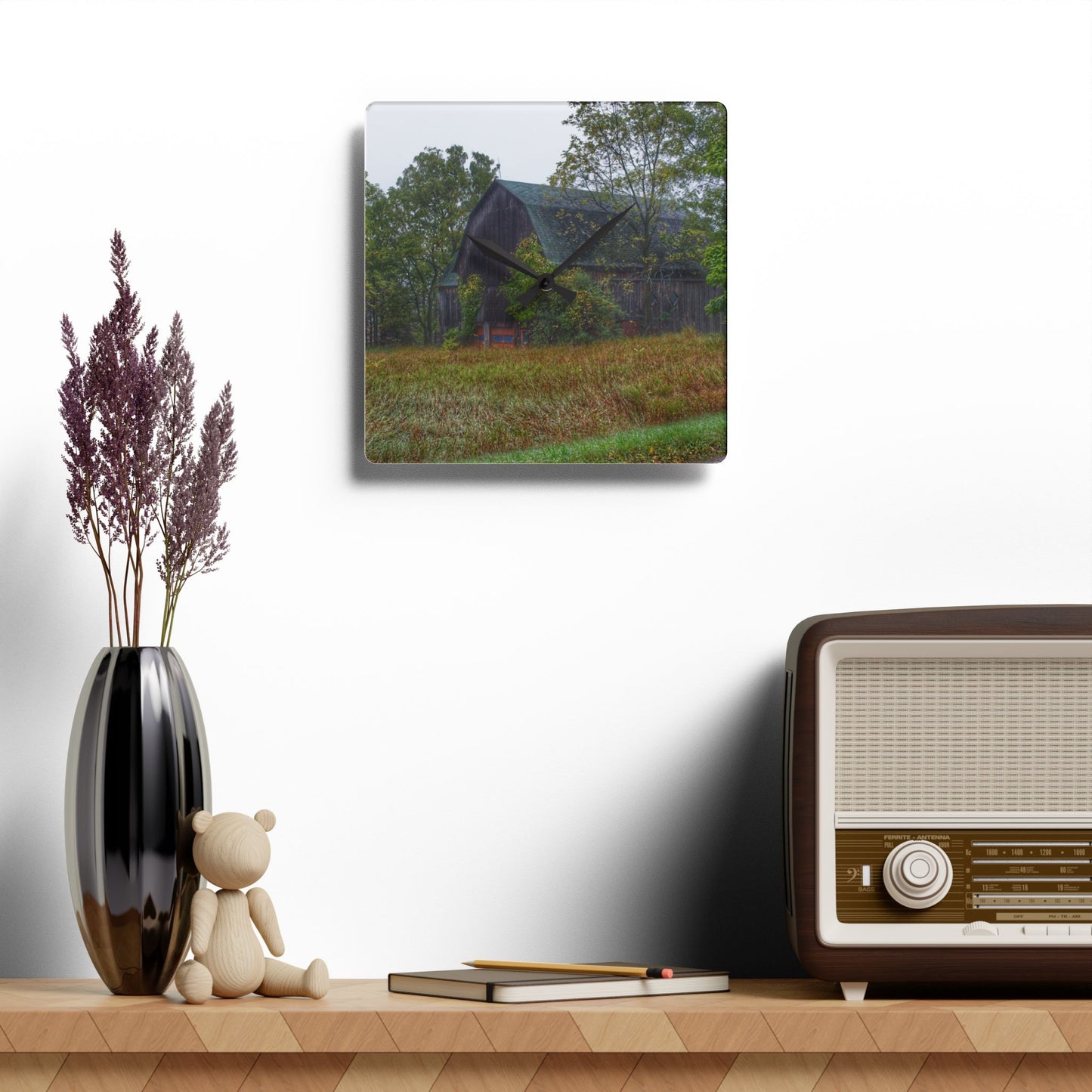 U R There Photography Metamora Road Grey Rustic Farmhouse Acrylic Analog Wall Clock