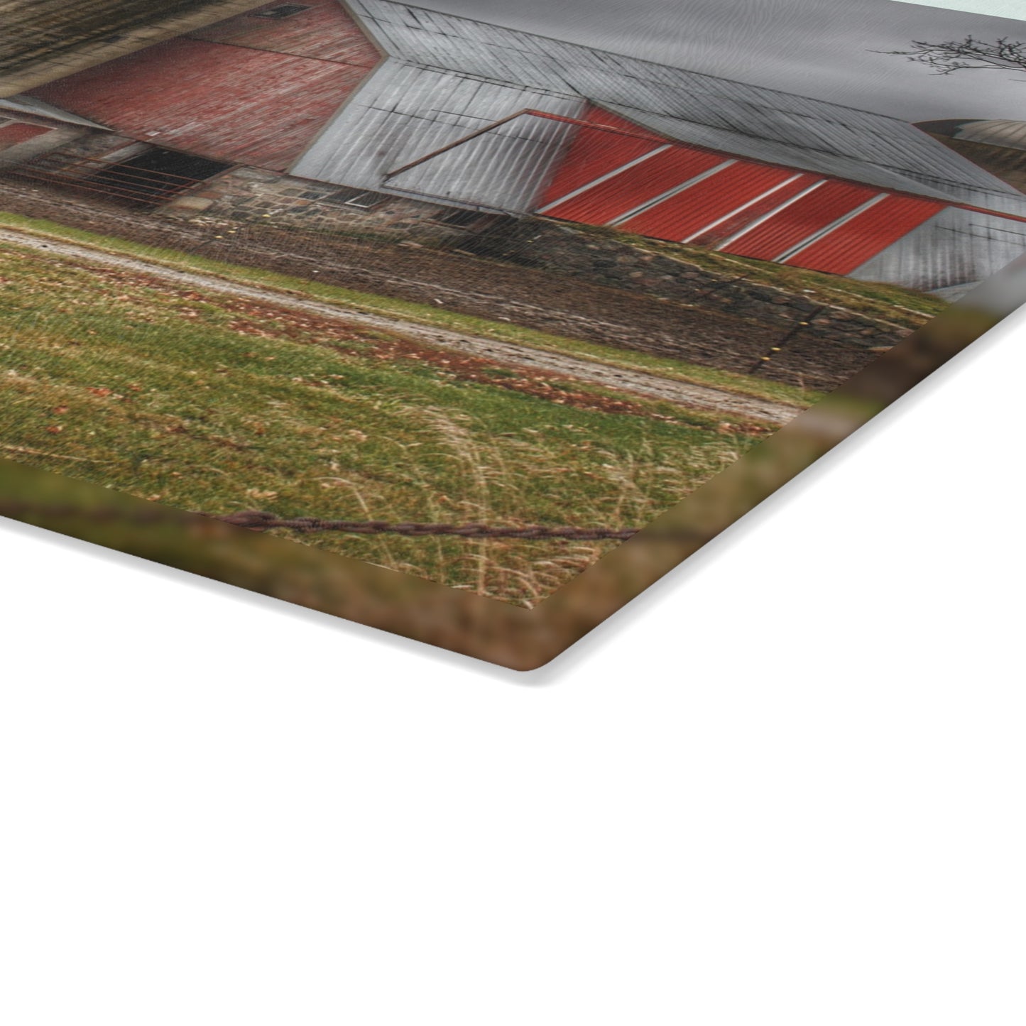 U R There Photography Slattery Roadside Red I Rustic Farmhouse Tempered-Glass Cutting Board