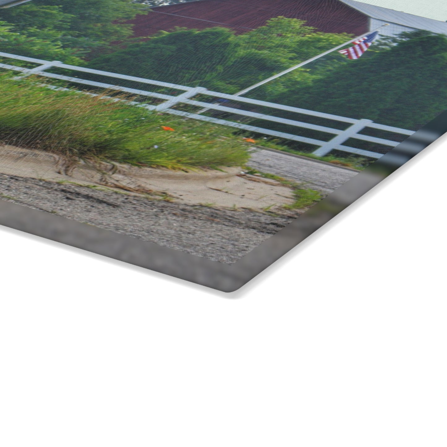 U R There Photography Sutton Road Red and Old Glory Rustic Farmhouse Tempered-Glass Cutting Board