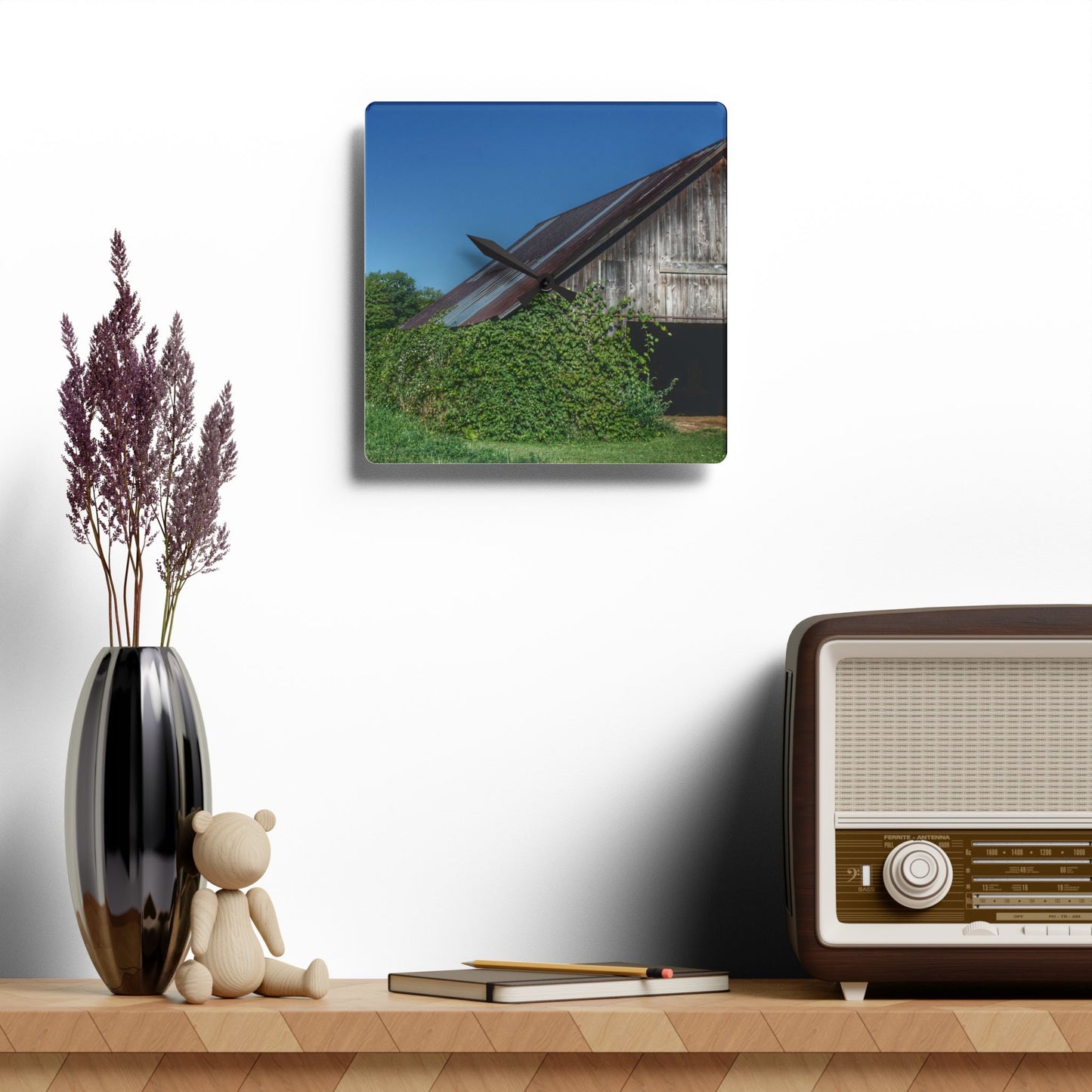 U R There Photography Grey Shack of Millington Rustic Farmhouse Acrylic Analog Wall Clock
