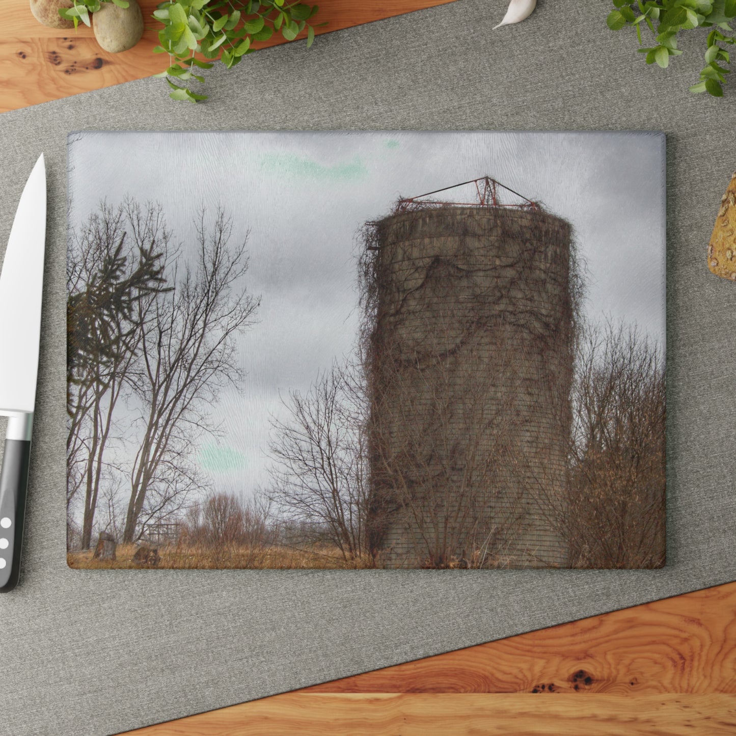 U R There Photography West Barnes Lake Silo Rustic Farmhouse Tempered-Glass Cutting Board
