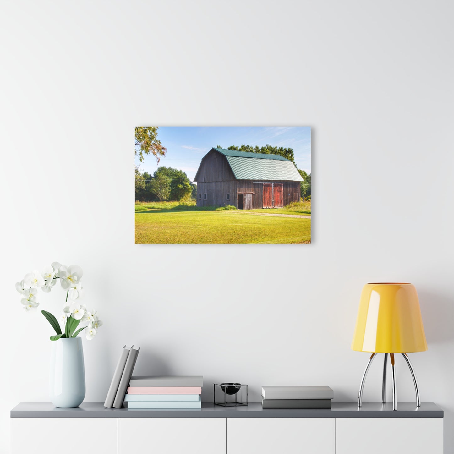 U R There Photography Red Door Barn of Mount Morris Road Rustic Farmhouse Acrylic Wall Print