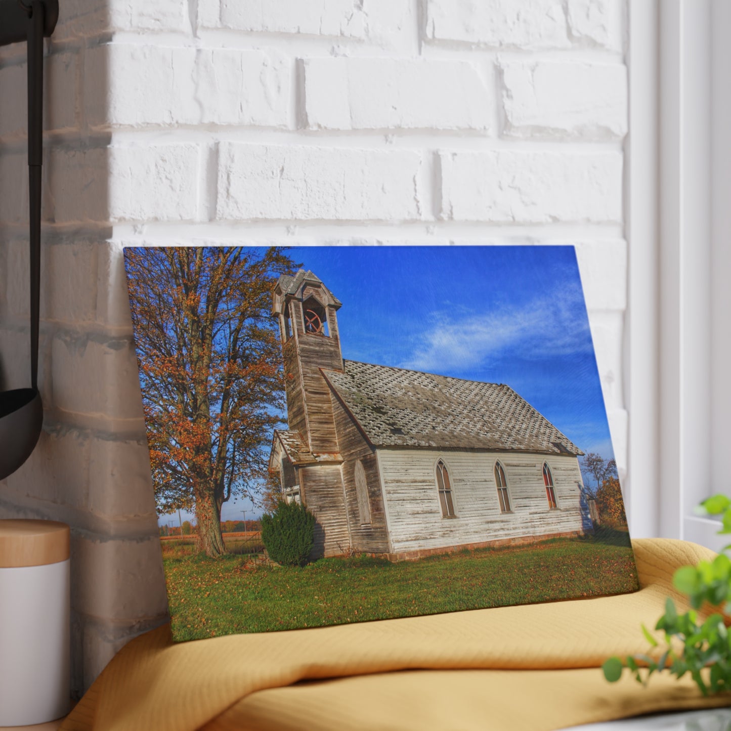 U R There Photography Schoolhouse of Marlette Road I Rustic Farmhouse Tempered-Glass Cutting Board