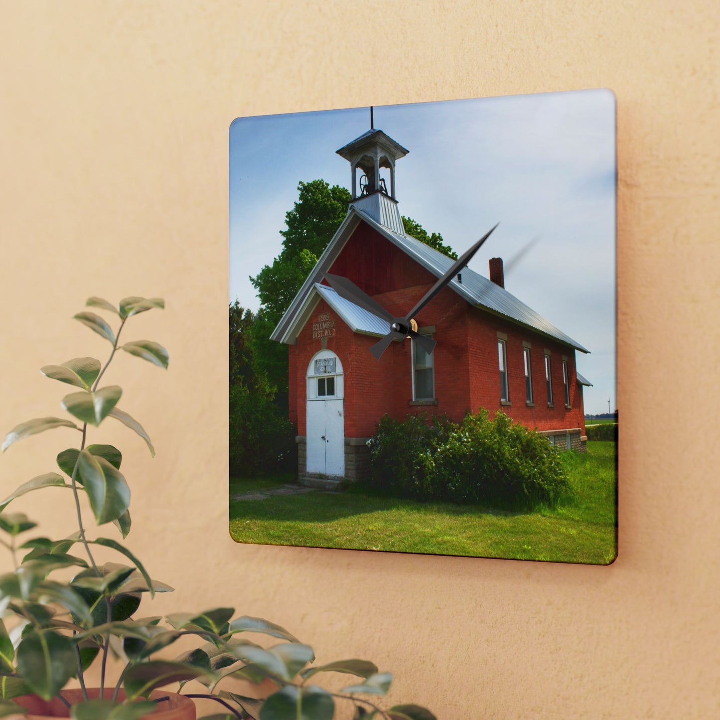 U R There Photography French Road Old Standard Schoolhouse I Rustic Farmhouse Acrylic Analog Wall Clock
