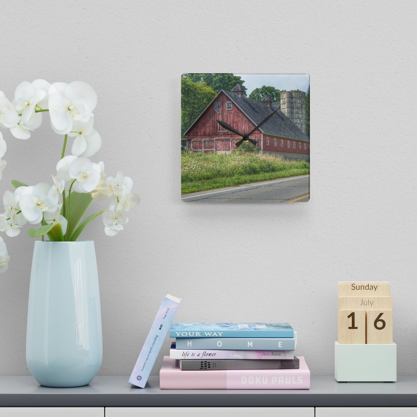 U R There Photography Metamora Red I Rustic Farmhouse Acrylic Analog Wall Clock