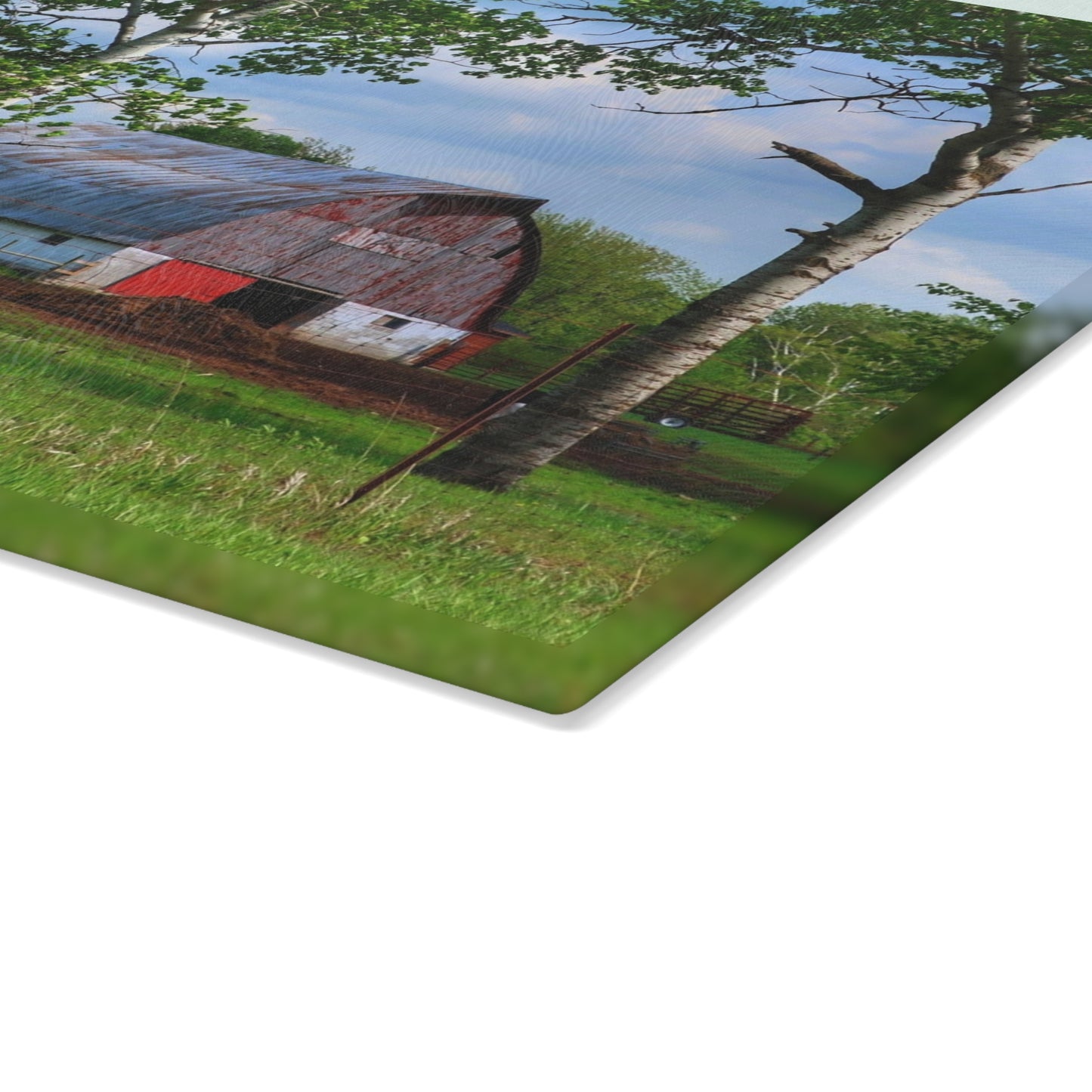 U R There Photography Shepard Road Hillman Red Rustic Farmhouse Tempered-Glass Cutting Board