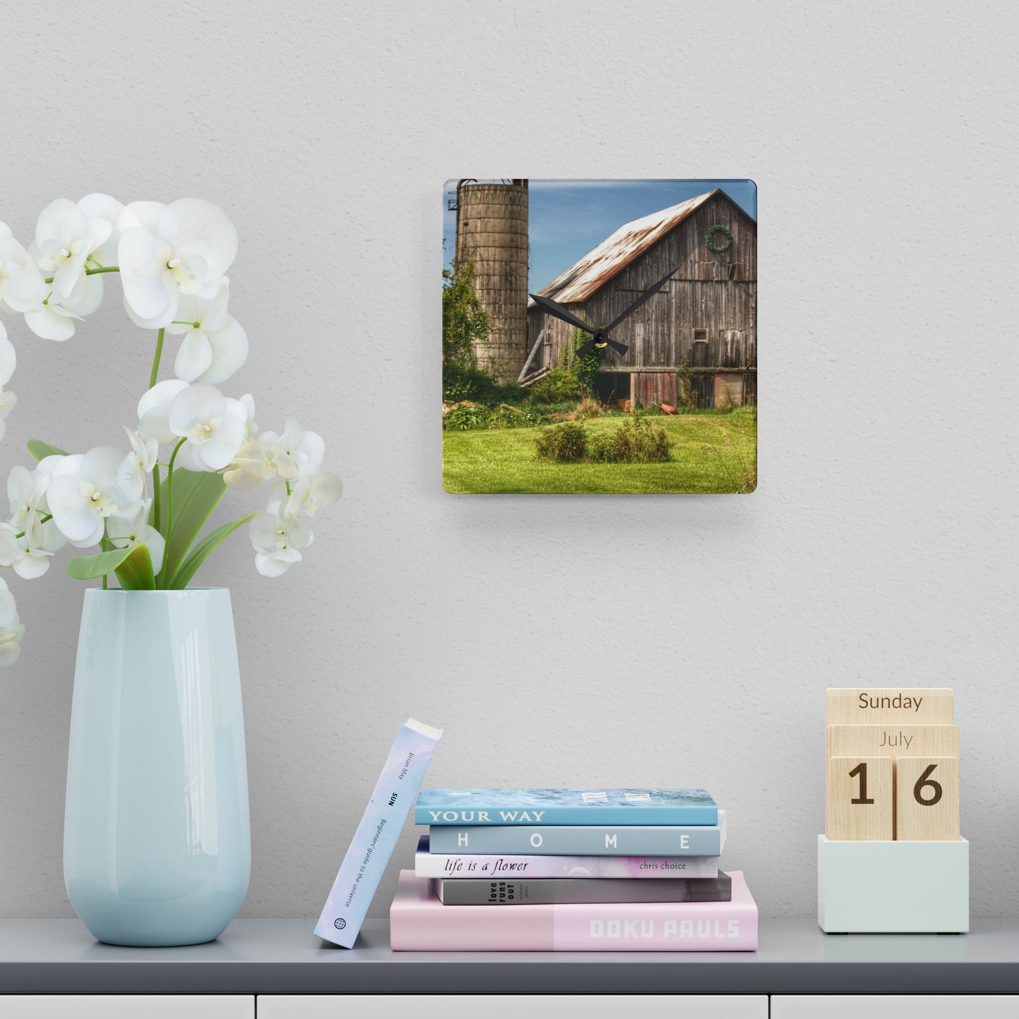 U R There Photography Churchill Christmas Barn in Summer Rustic Farmhouse Wall Clock