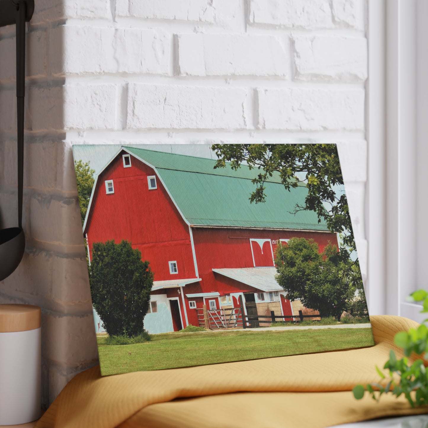 U R There Photography Stewart Road Red II Rustic Farmhouse Tempered-Glass Cutting Board