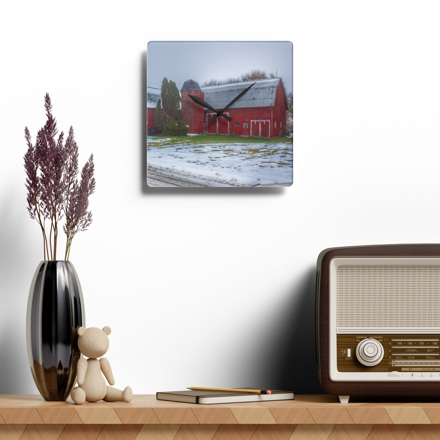 U R There Photography Holmes Road Red II Rustic Farmhouse Acrylic Analog Wall Clock