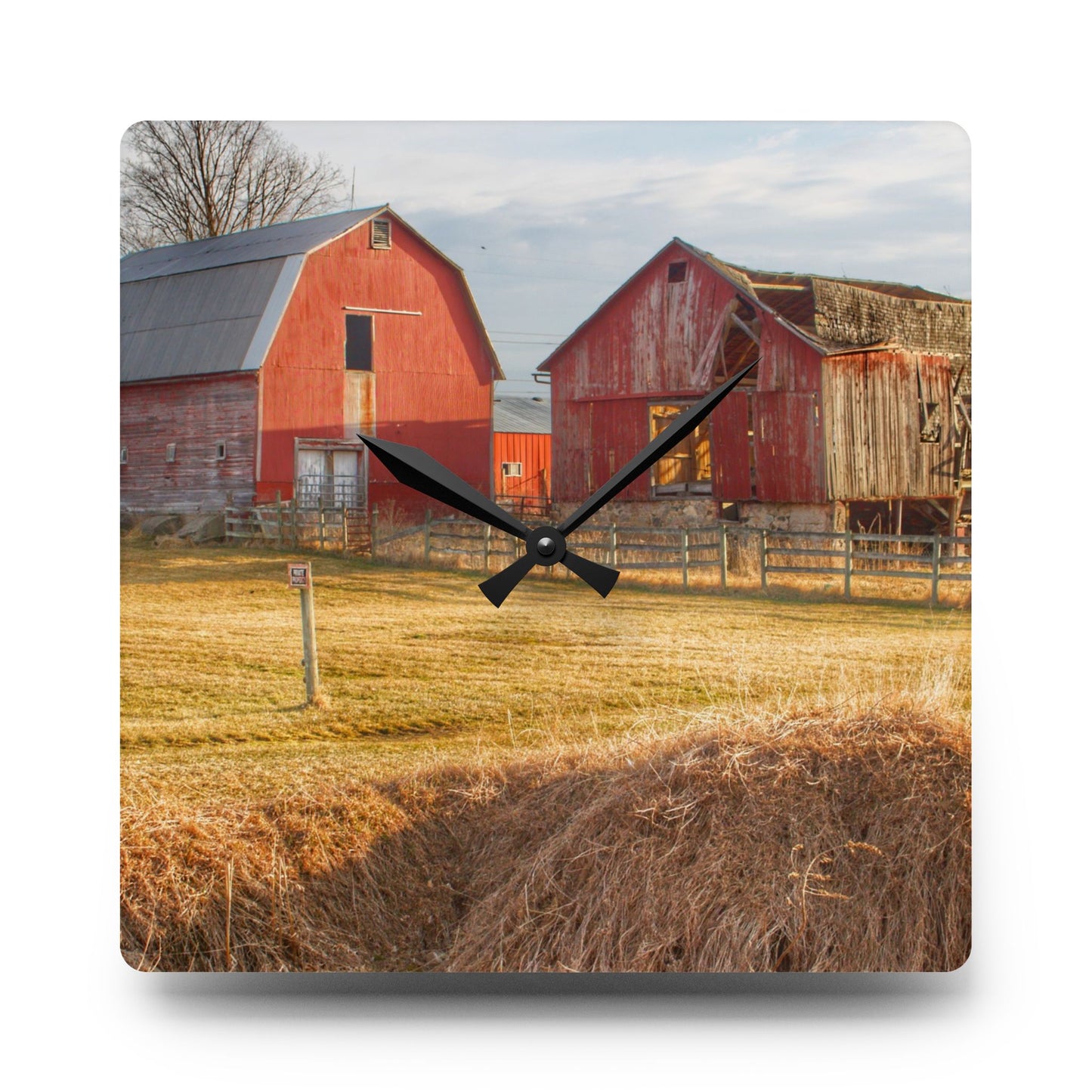 U R There Photography Irish Road Old Reds II Rustic Farmhouse Acrylic Analog Wall Clock