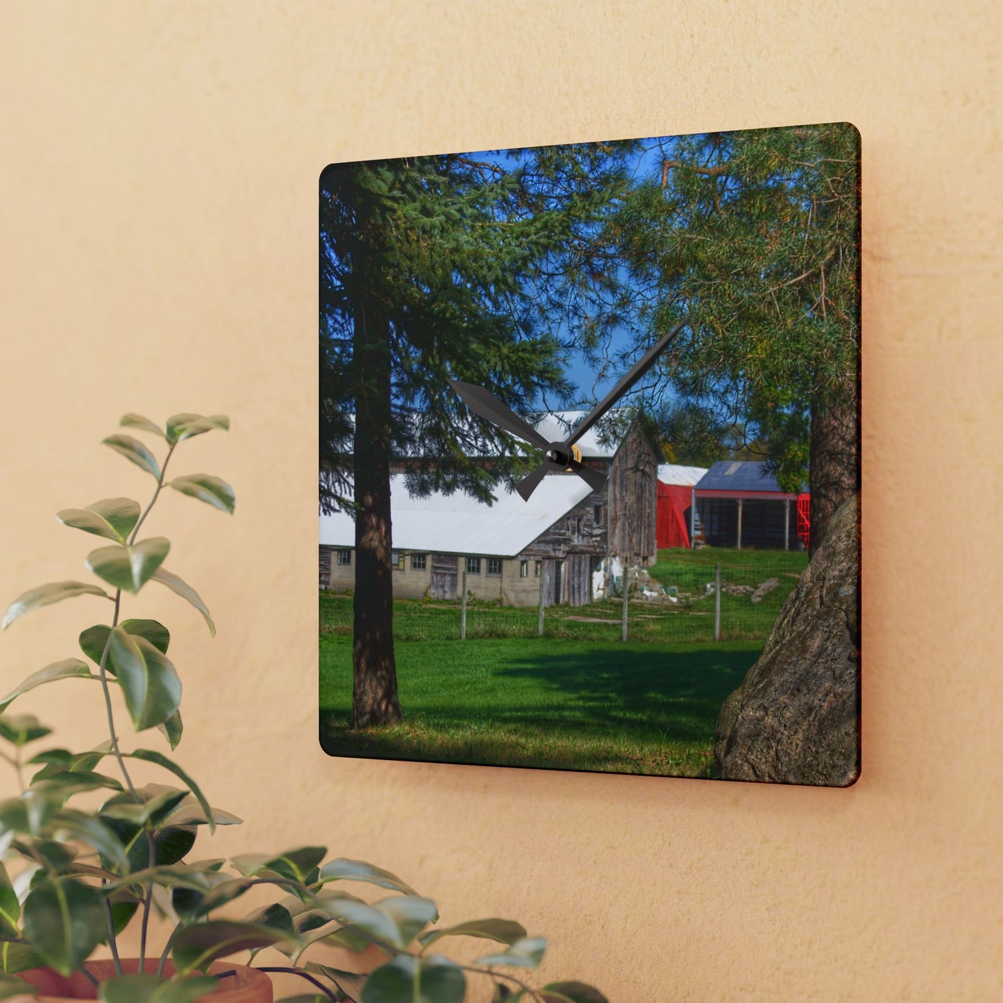 U R There Photography Oakwood Road Old Grey Rustic Farmhouse Acrylic Analog Wall Clock