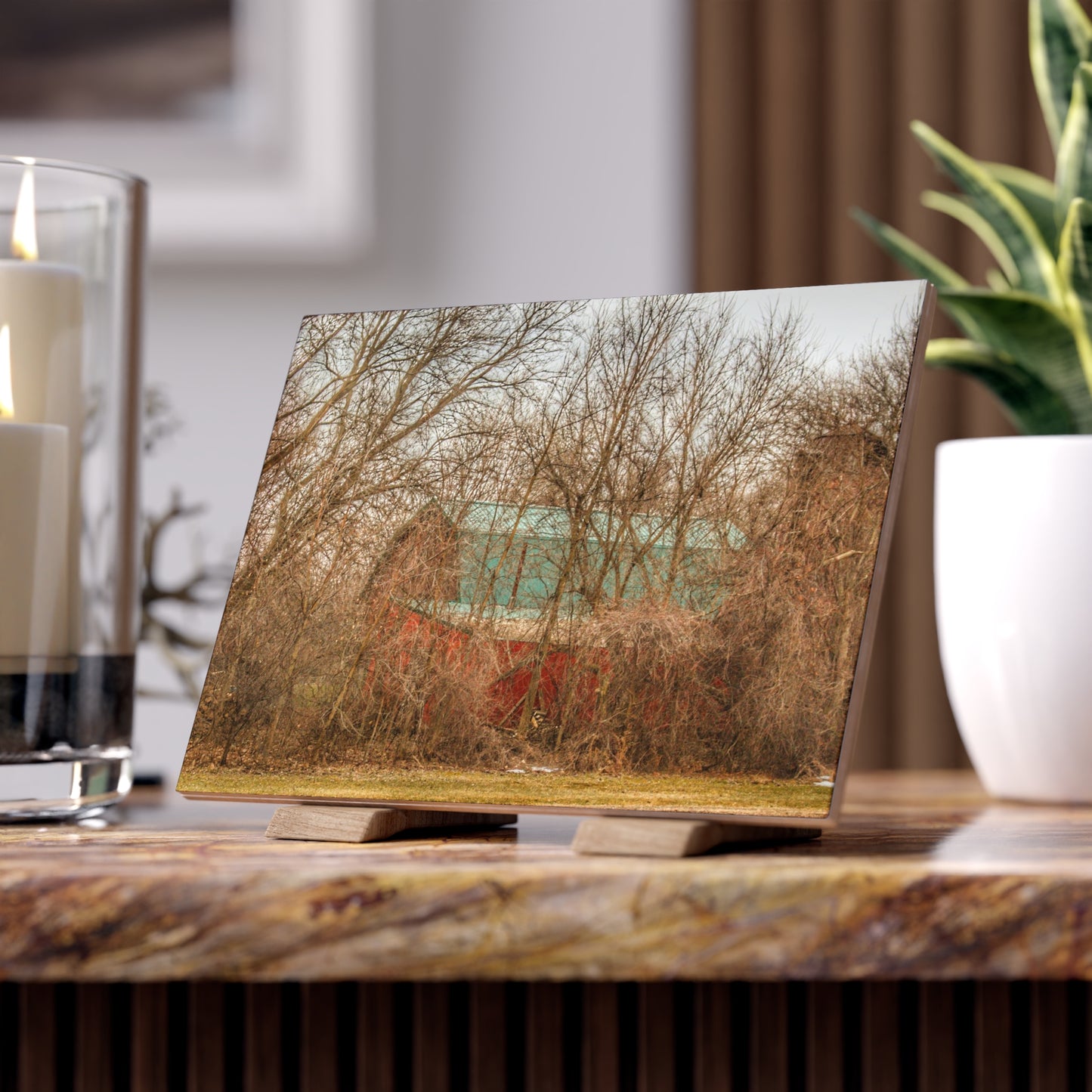 U R There Photography Bray Road Hidden Barnyard Red III Rustic Farmhouse Decorative Ceramic Tile