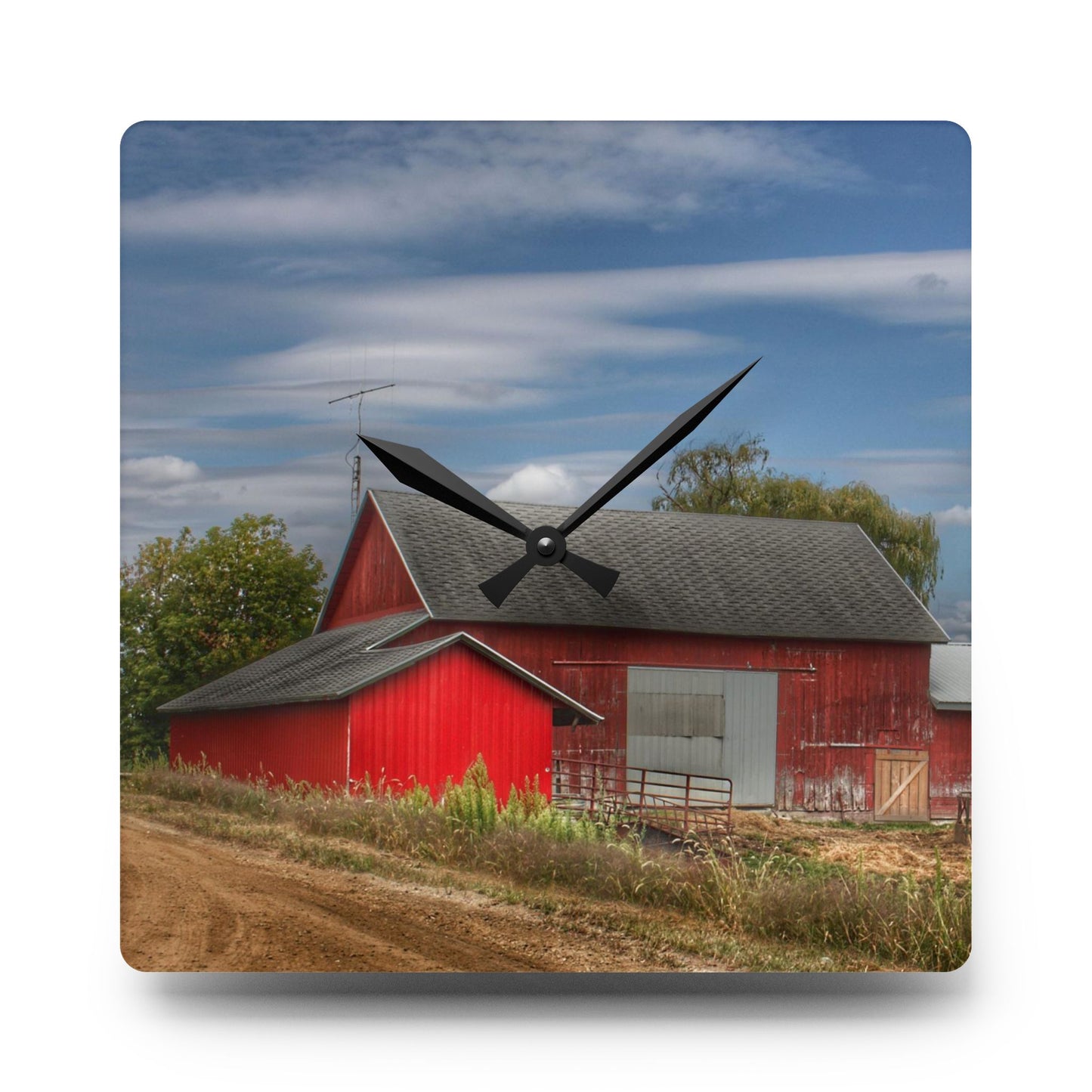 U R There Photography Wheeling Road Red Rustic Farmhouse Acrylic Analog Wall Clock
