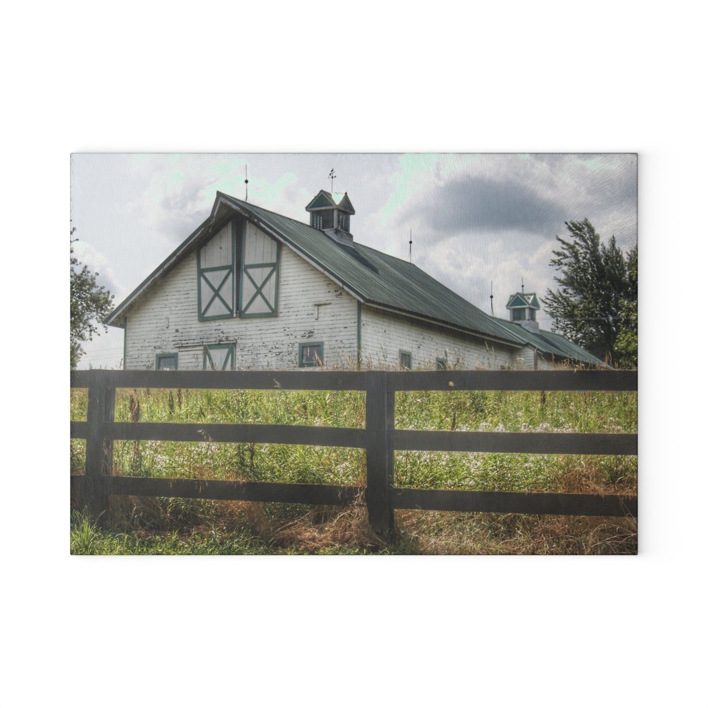 U R There Photography Sutton Road White Rustic Farmhouse Tempered-Glass Cutting Board
