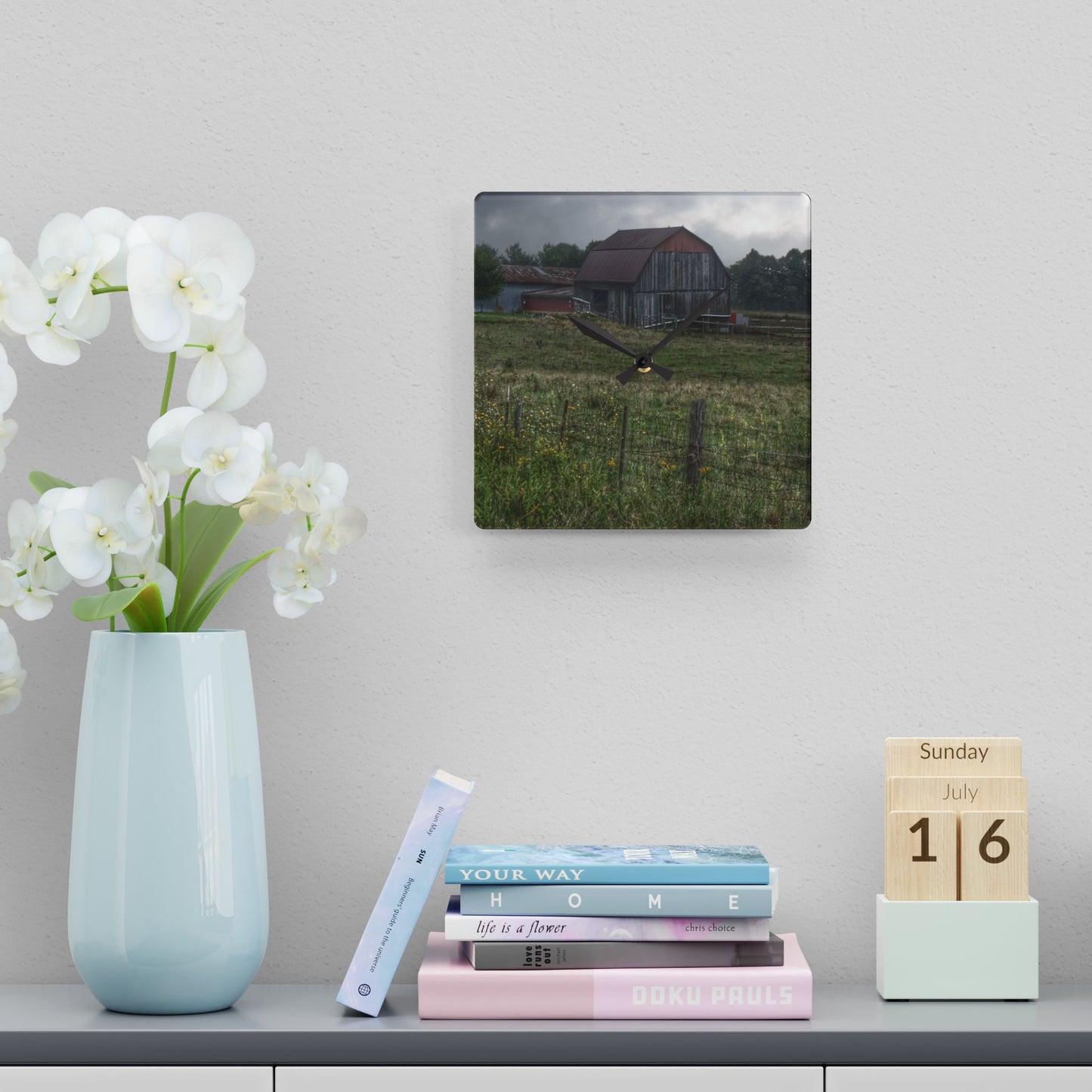 U R There Photography Newark Road Tilted Grey I Rustic Farmhouse Acrylic Analog Wall Clock