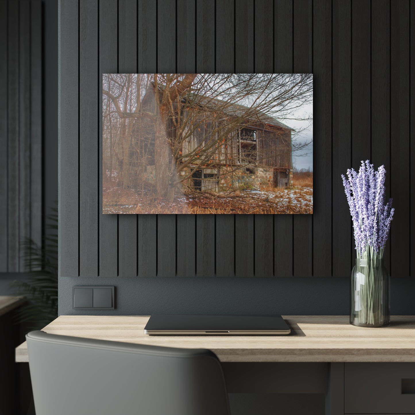 U R There Photography Norway Lake Hidden Grey II Rustic Farmhouse Acrylic Wall Print