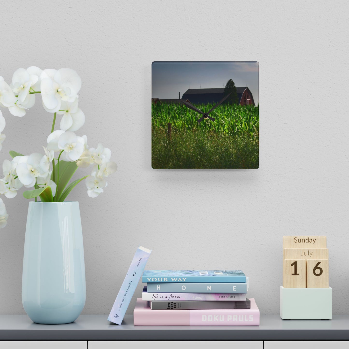 U R There Photography Beyond the Corn in Metamora Rustic Farmhouse Acrylic Analog Wall Clock