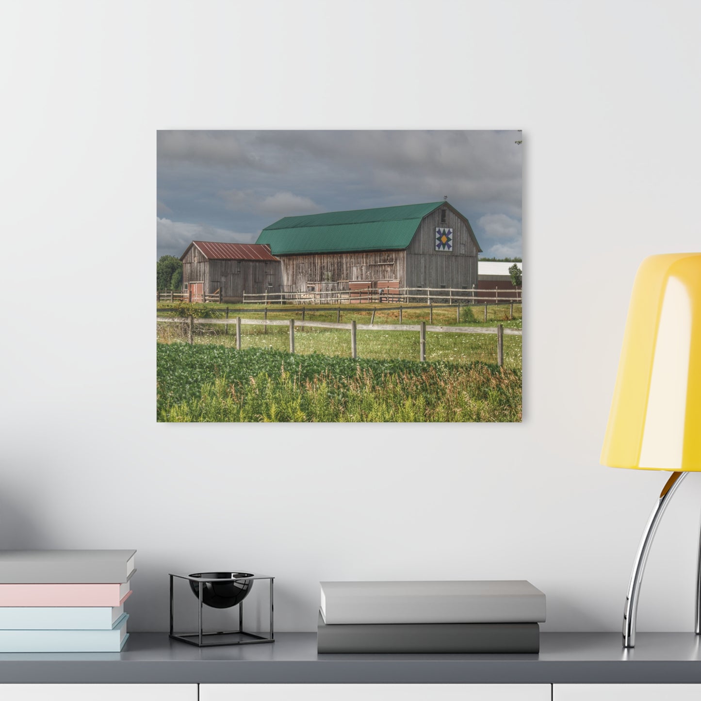 U R There Photography West Millington Road Grey Quilt Rustic Farmhouse Acrylic Wall Print