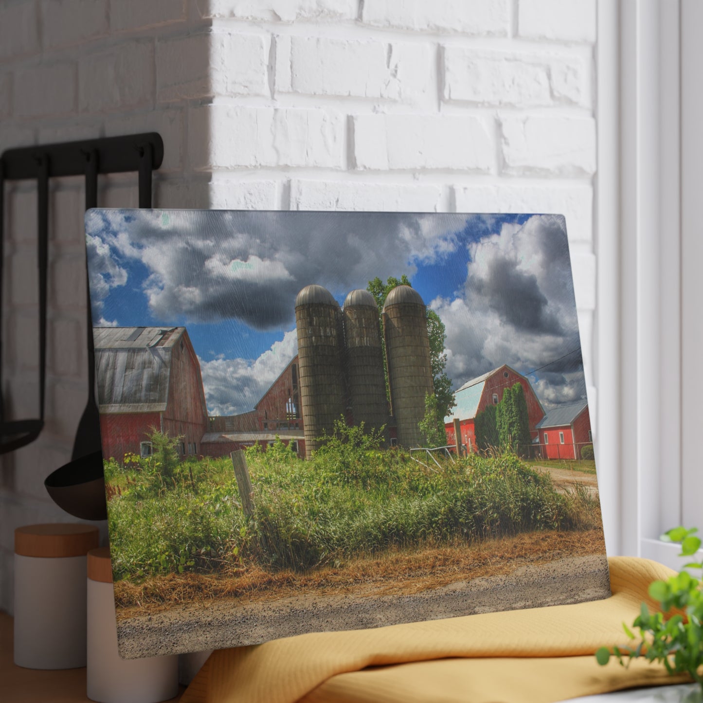 U R There Photography Shelby Red II Rustic Farmhouse Tempered-Glass Cutting Board