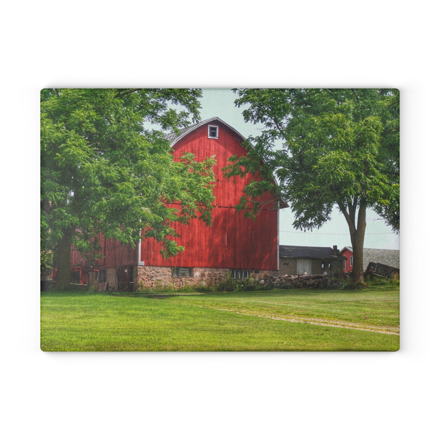 U R There Photography Summer Fieldstone Red Rustic Farmhouse Tempered-Glass Cutting Board