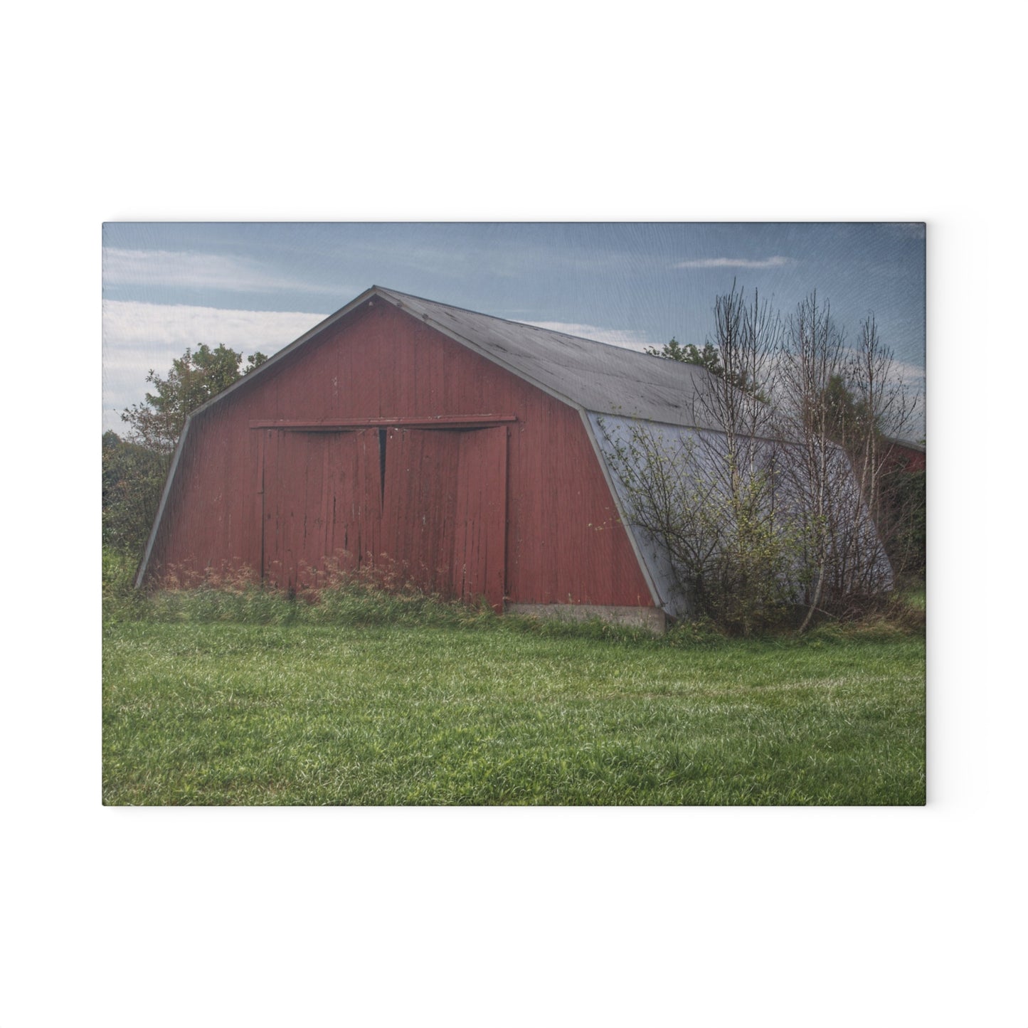 U R There Photography Piersonville Road Red Quonset Rustic Farmhouse Tempered-Glass Cutting Board