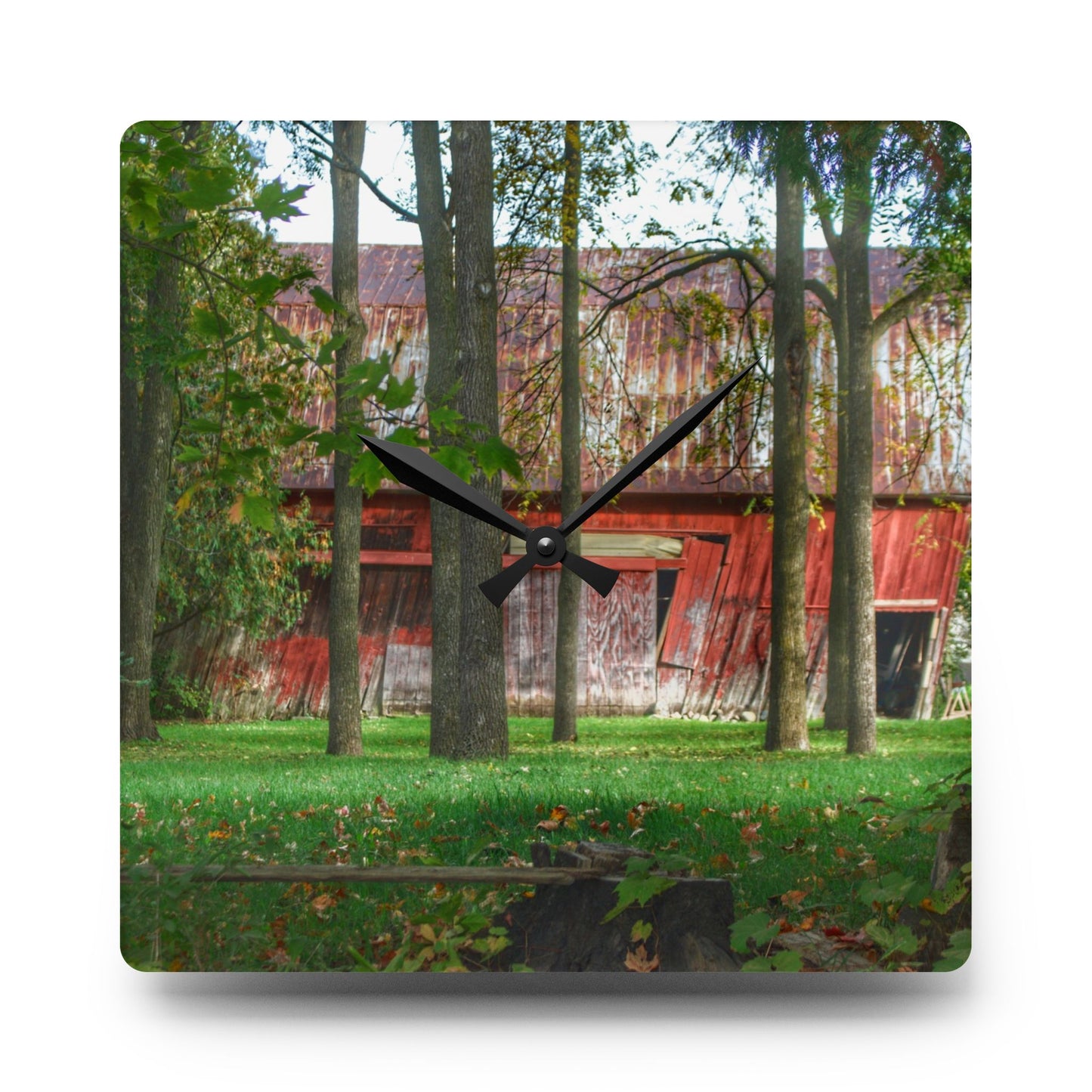 U R There Photography LeValley Falling Red Rustic Farmhouse Acrylic Analog Wall Clock