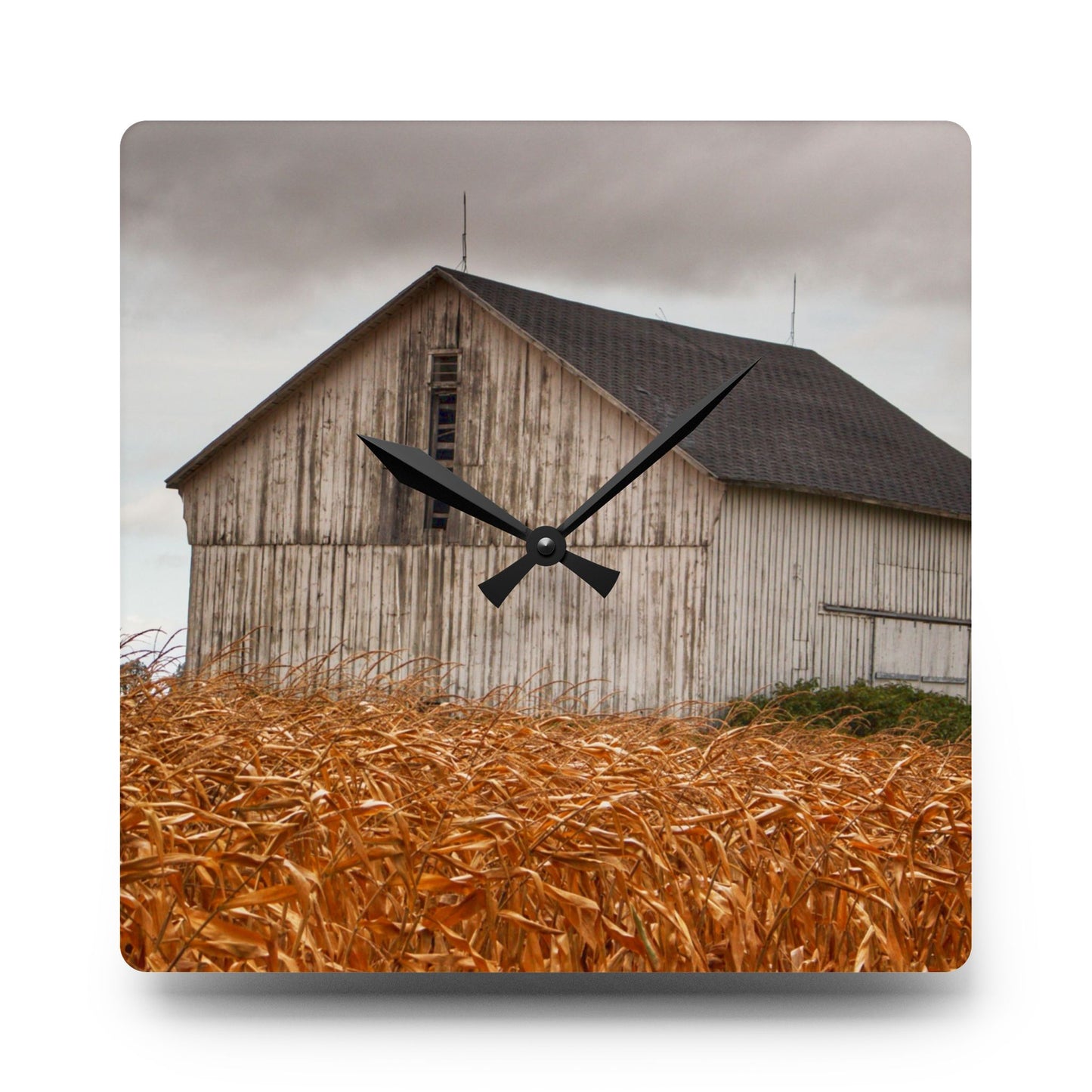 U R There Photography Merry Road Grey Rustic Farmhouse Acrylic Analog Wall Clock