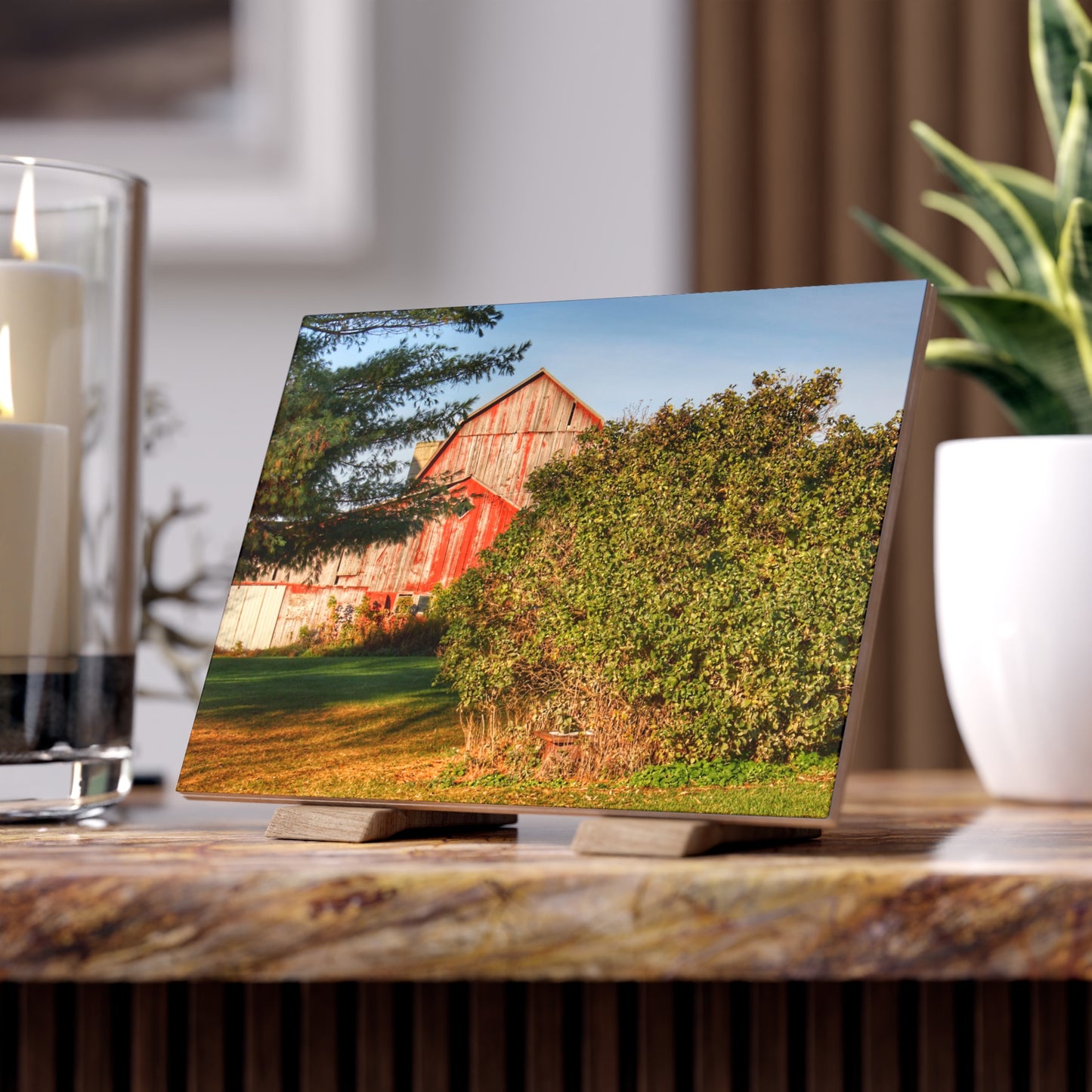 U R There Photography Cade Road Red II Rustic Farmhouse Decorative Ceramic Tile