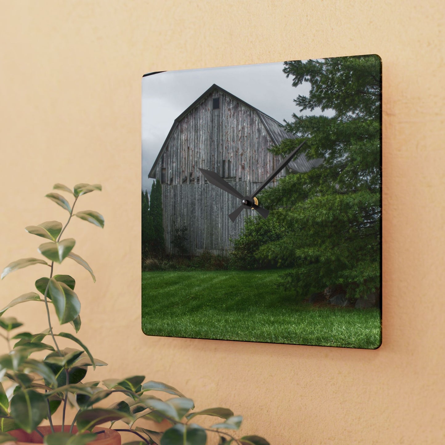 U R There Photography Dequindre Road Grey II Rustic Farmhouse Acrylic Analog Wall Clock
