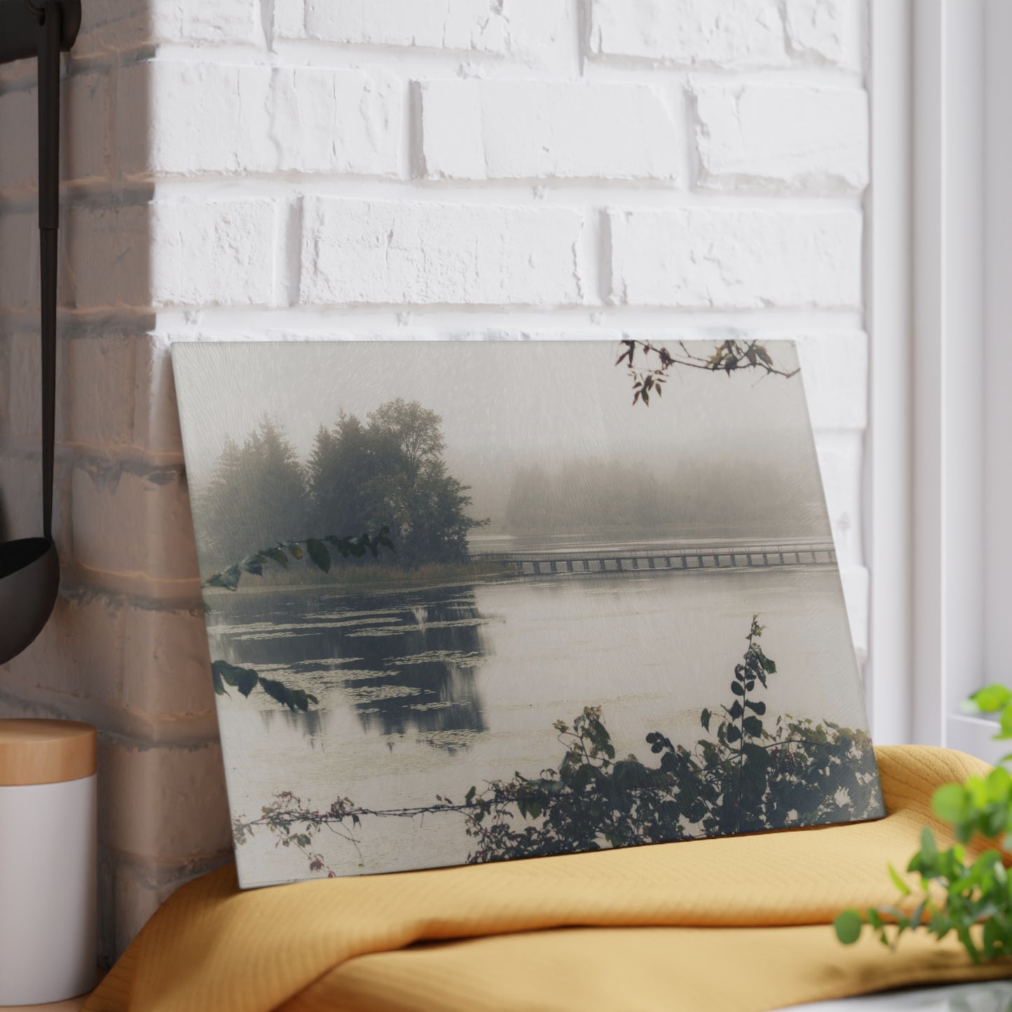 U R There Photography Bridge in Fog Rustic Farmhouse Tempered-Glass Cutting Board
