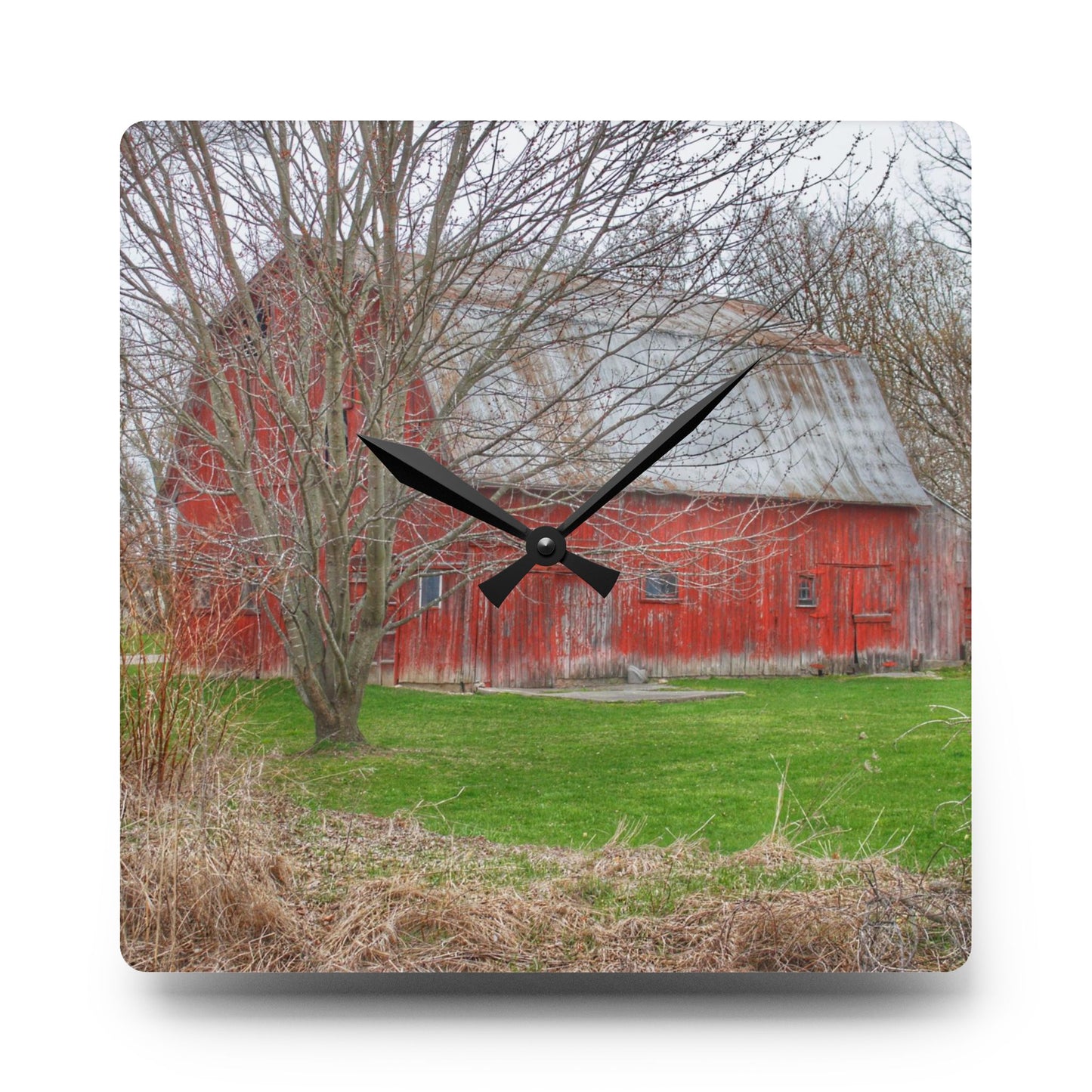 U R There Photography Dodge Road Rusted Red Rustic Farmhouse Acrylic Analog Wall Clock