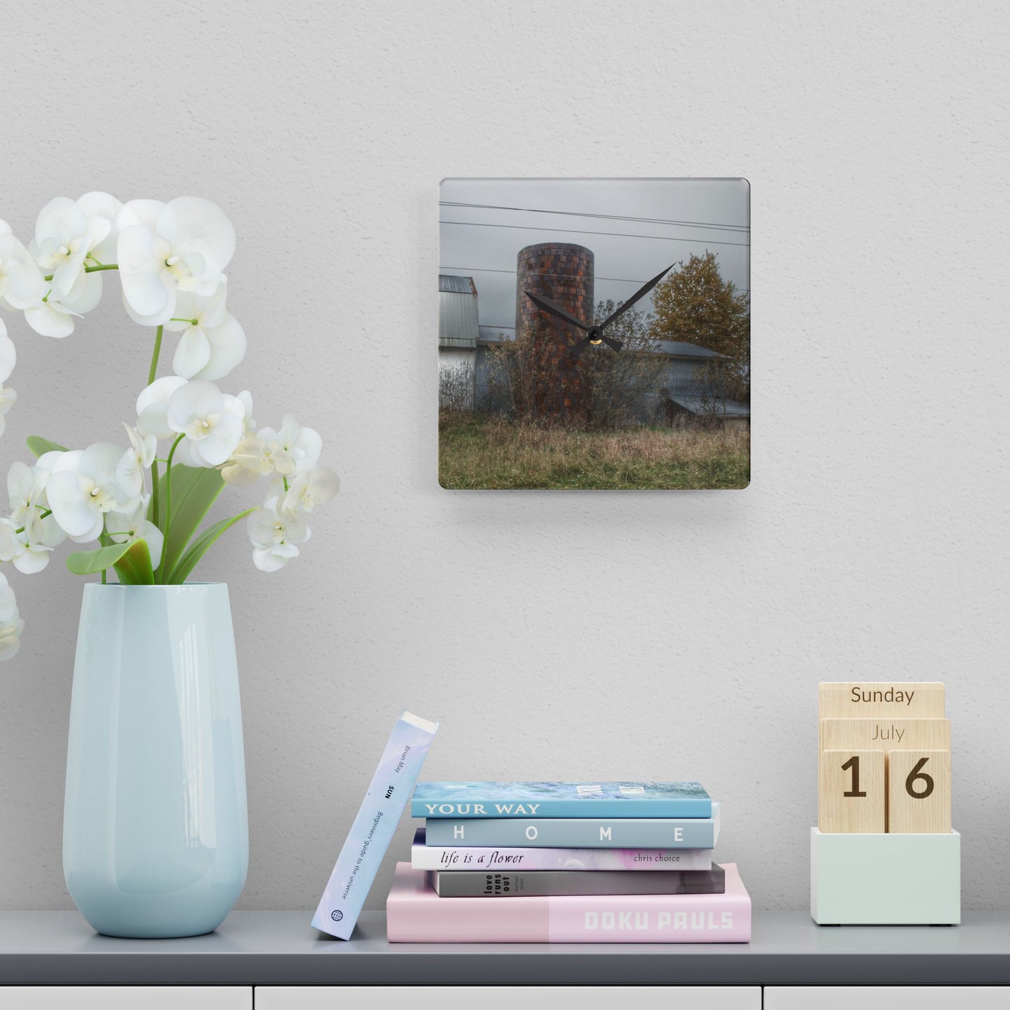 U R There Photography Bordman Road Grey Rustic Farmhouse Acrylic Analog Wall Clock