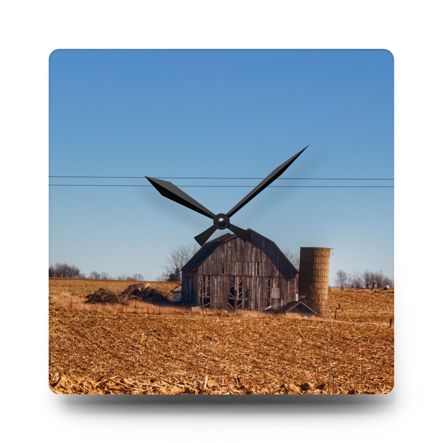 U R There Photography Hurd Corners Grey Rustic Farmhouse Acrylic Analog Wall Clock