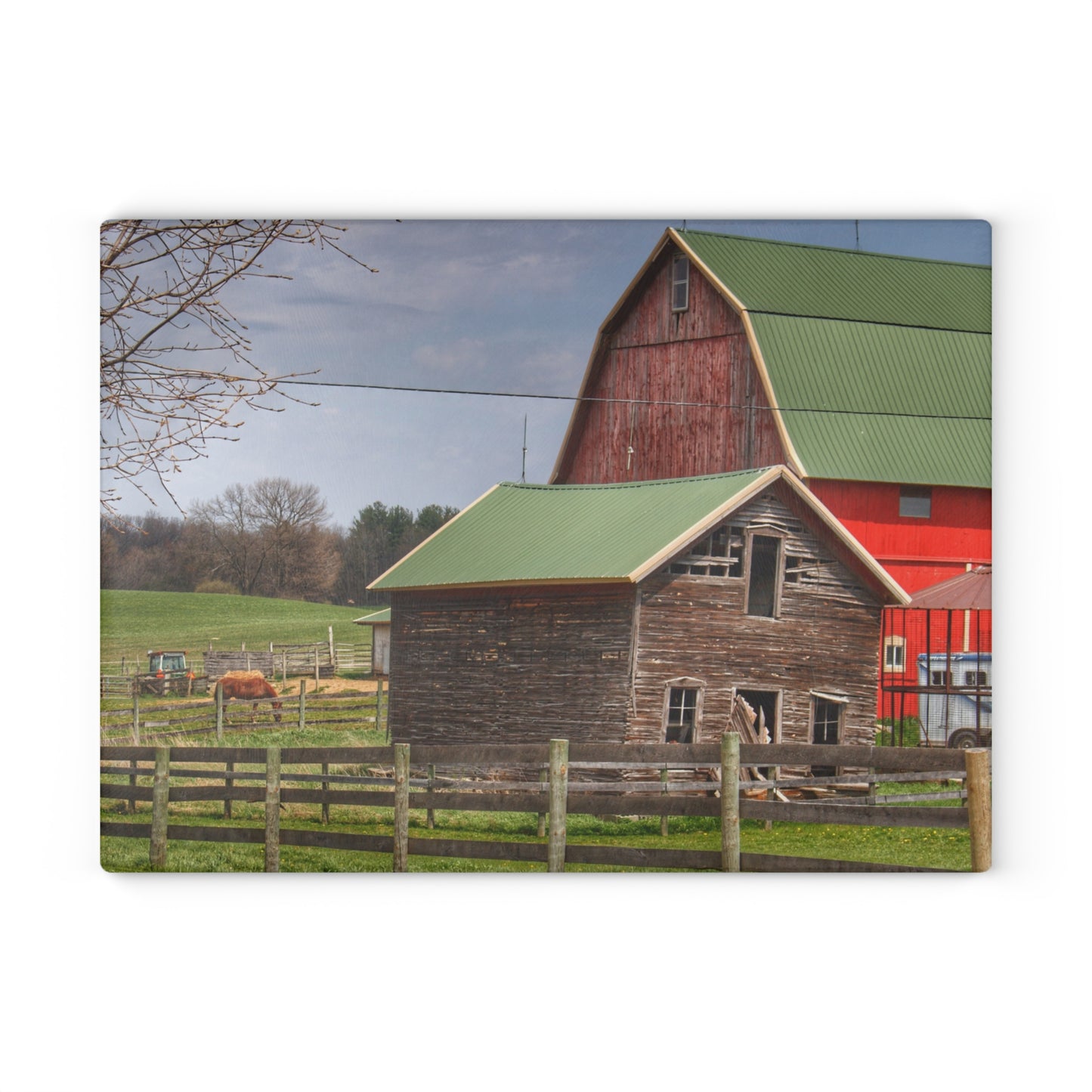 U R There Photography Oregon Road Tilted Little Grey Rustic Farmhouse Tempered-Glass Cutting Board