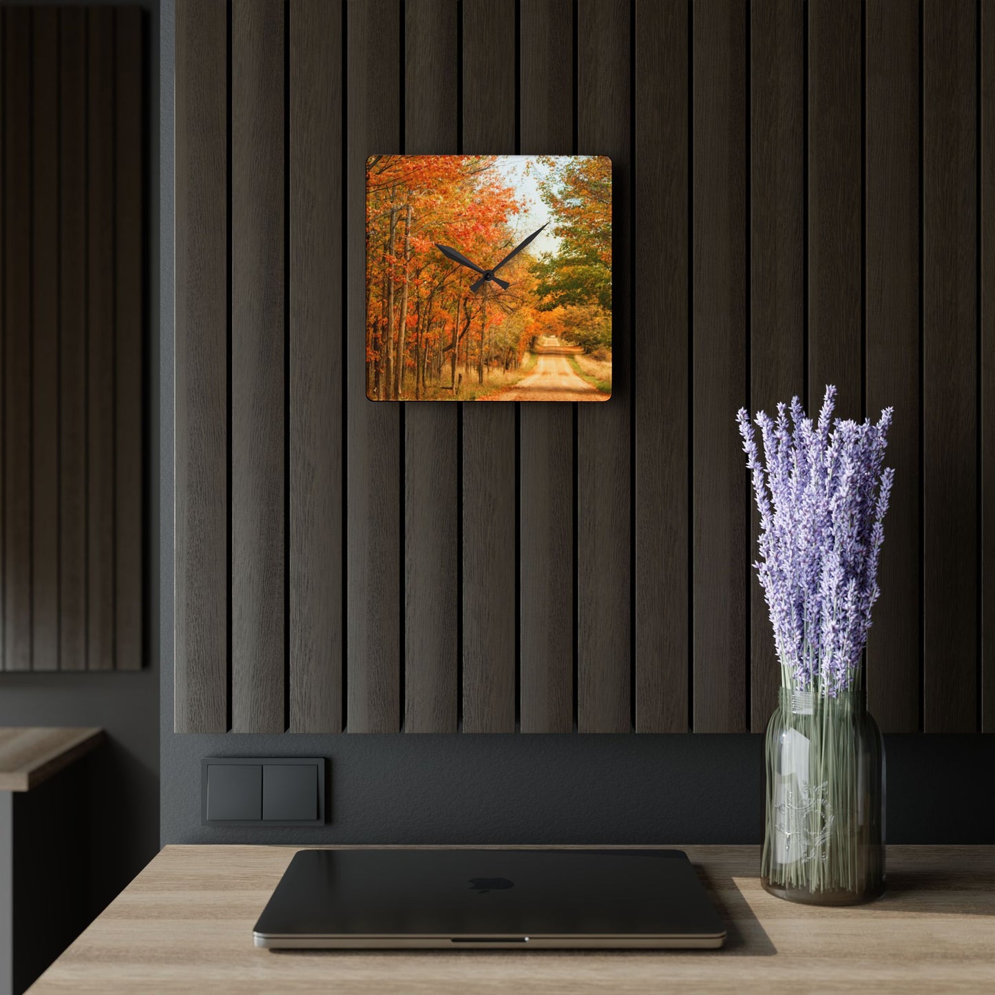 U R There Photography Fall on Murphy Lake II Rustic Farmhouse Acrylic Analog Wall Clock
