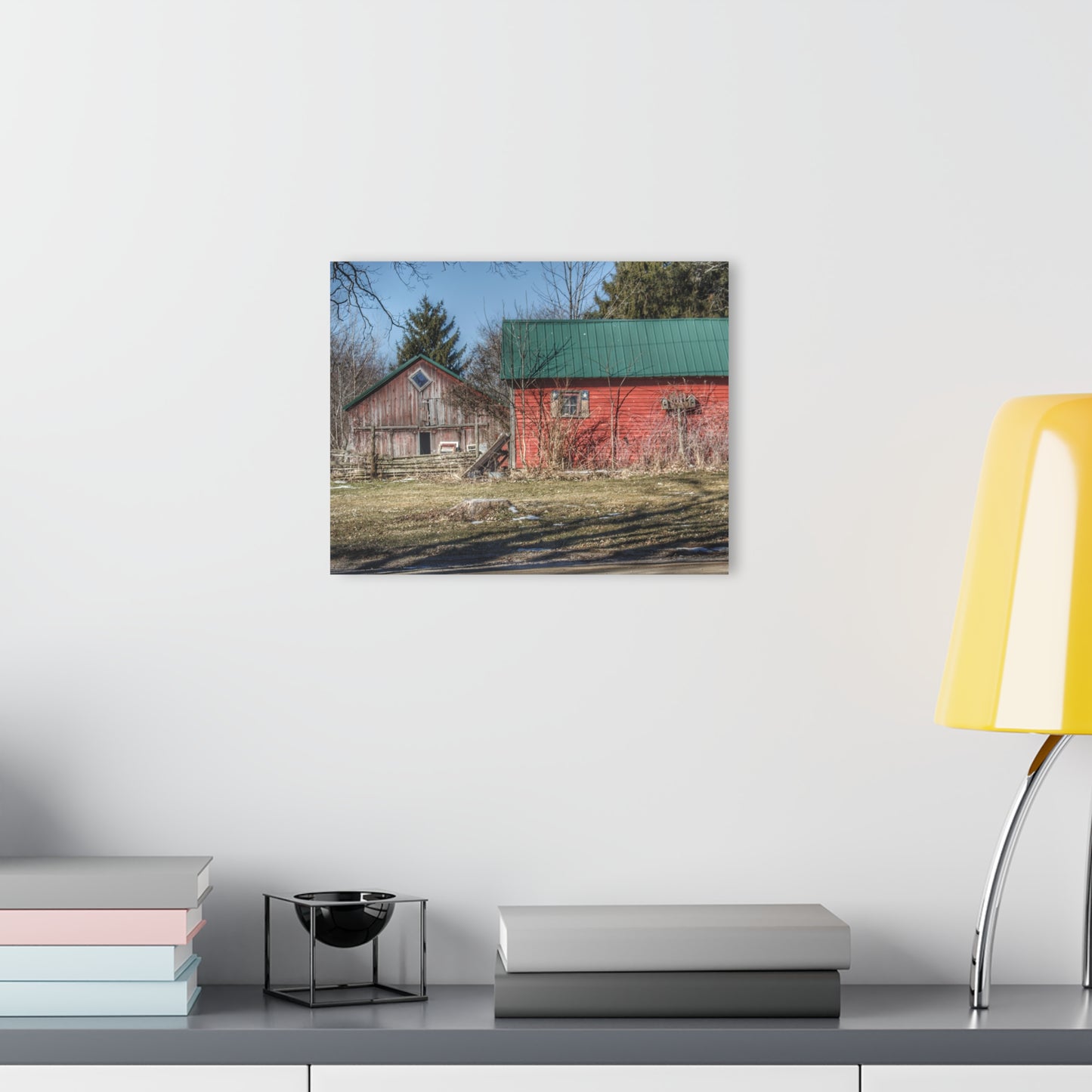 U R There Photography Roadside Reds Rustic Farmhouse Acrylic Wall Print