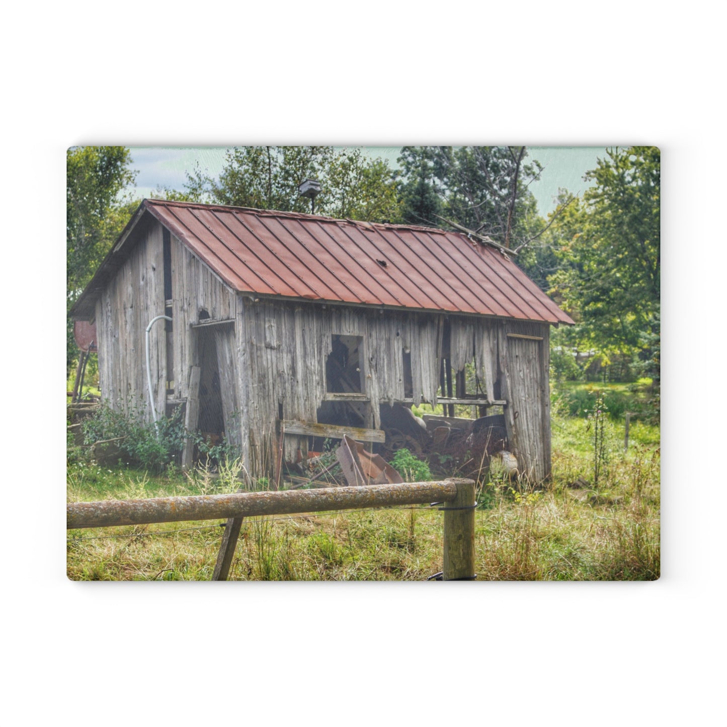 U R There Photography Silverwood Rusted Grey Shack Rustic Farmhouse Tempered-Glass Cutting Board