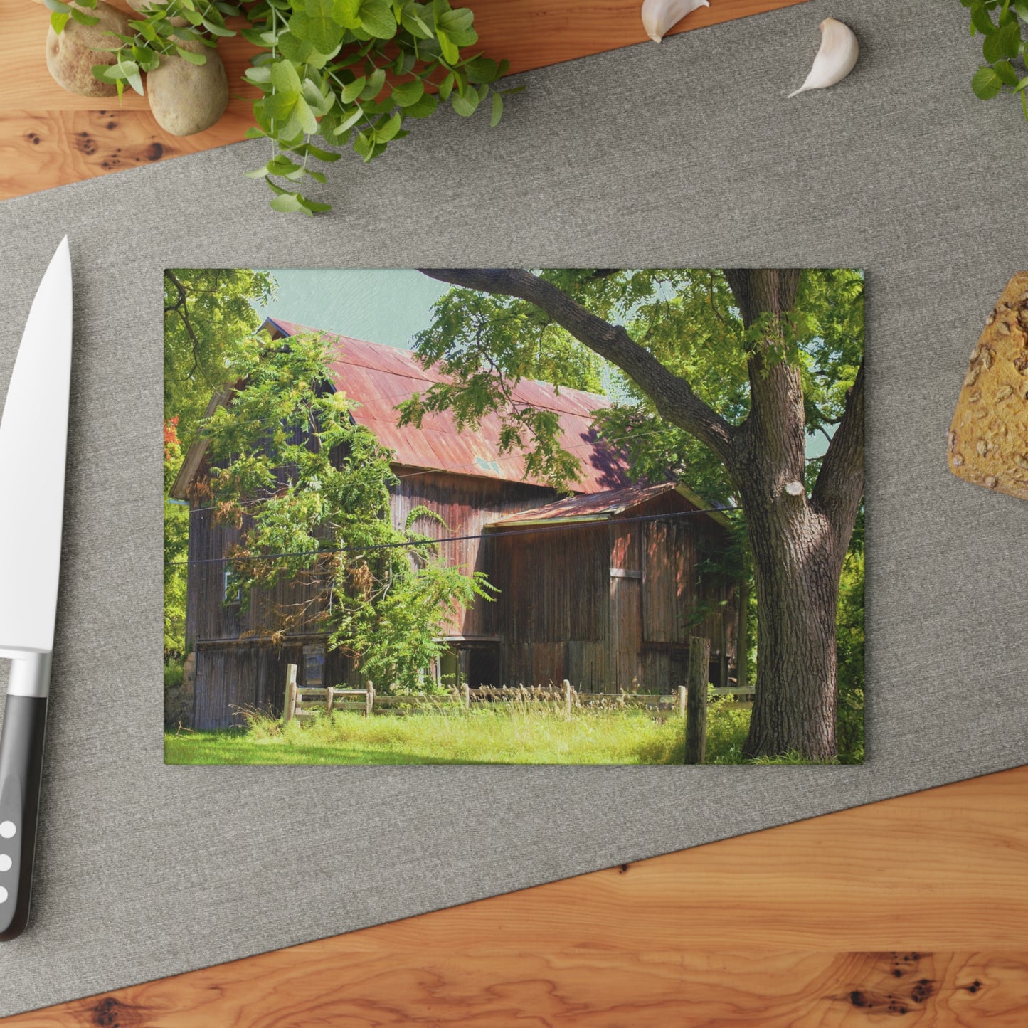 U R There Photography Oxford Rusted Red III Rustic Farmhouse Tempered-Glass Cutting Board 8"x 11"