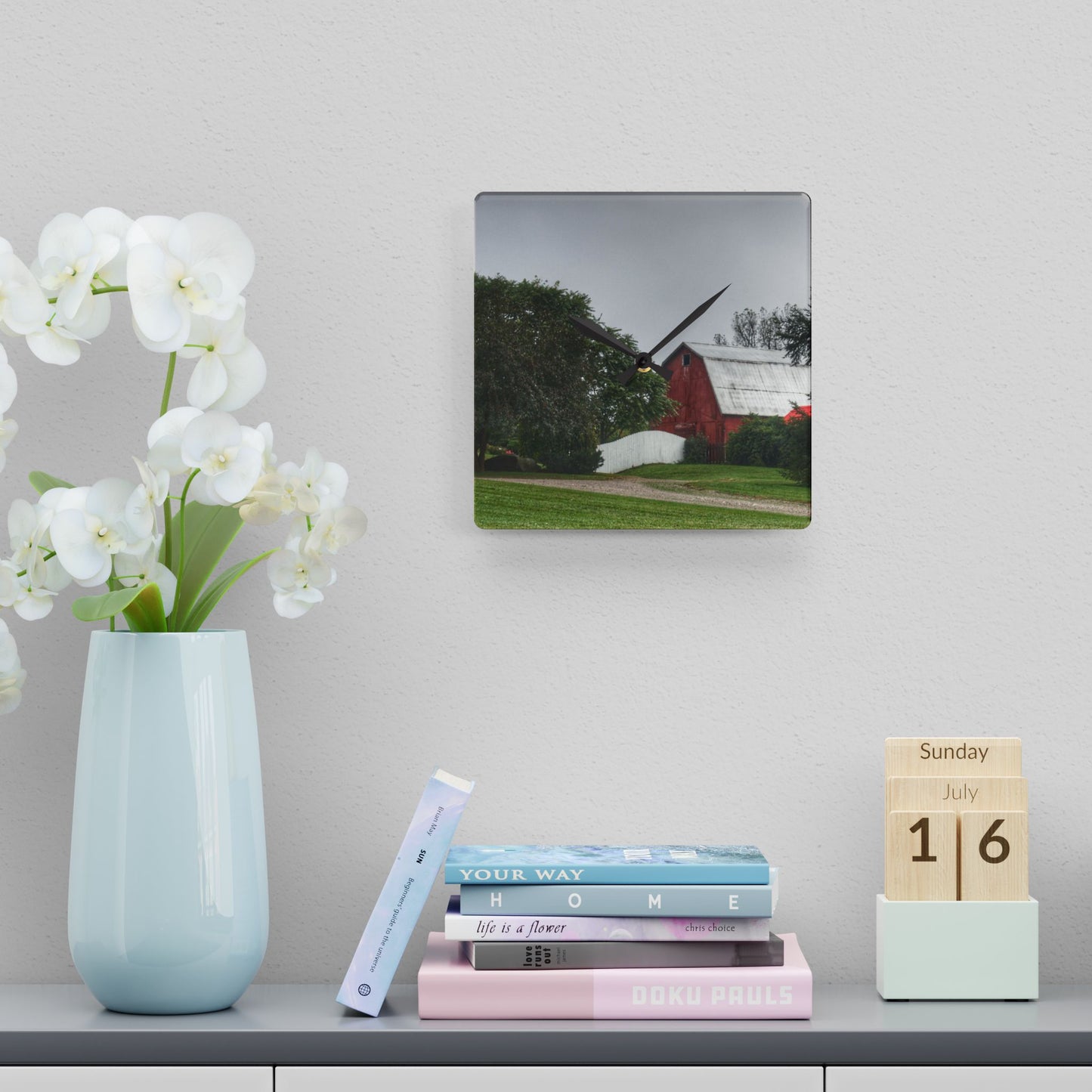 U R There Photography Bronson Lake Hidden Red II Rustic Farmhouse Acrylic Analog Wall Clock