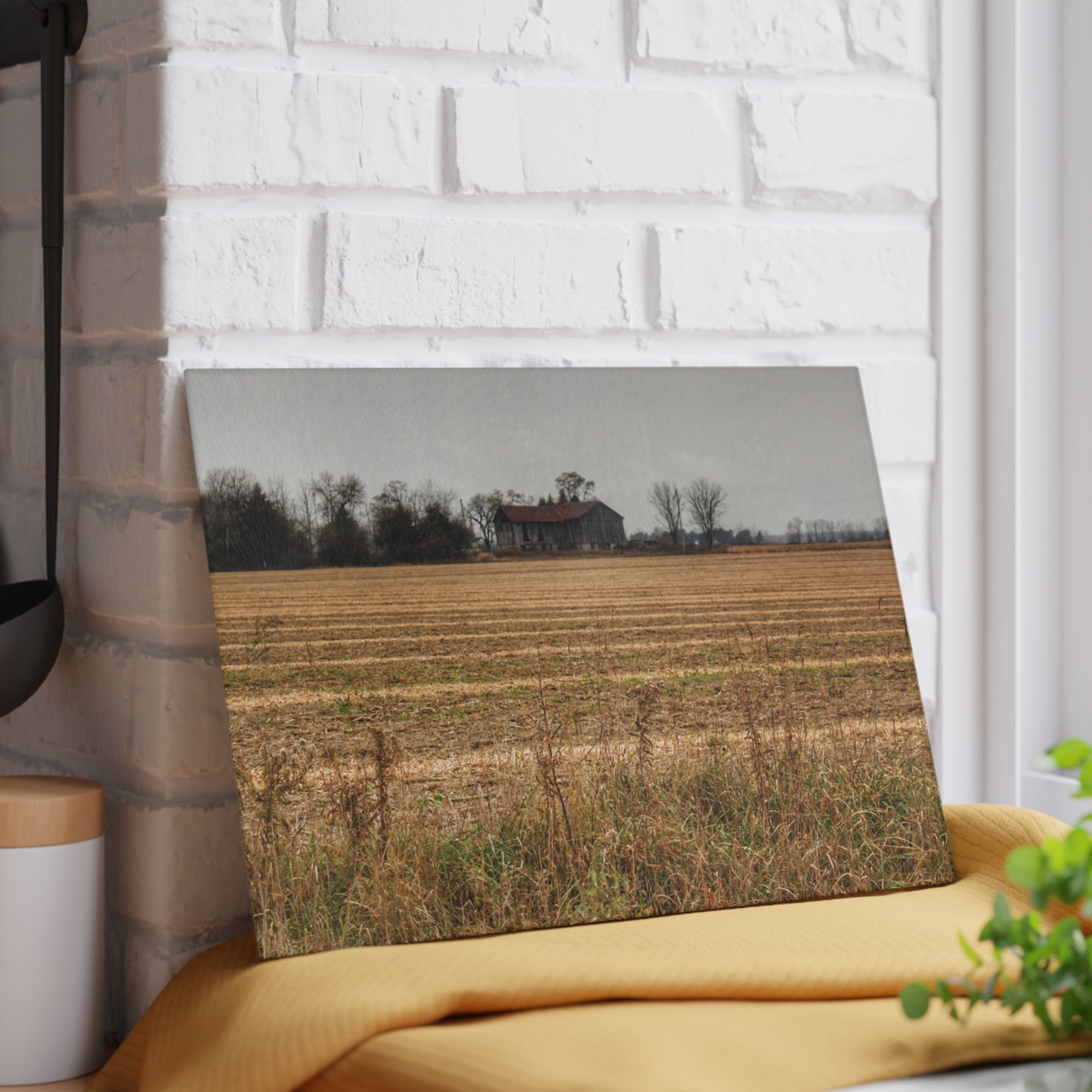 U R There Photography Freiberger Road Grey Across the Field Rustic Farmhouse Tempered-Glass Cutting Board