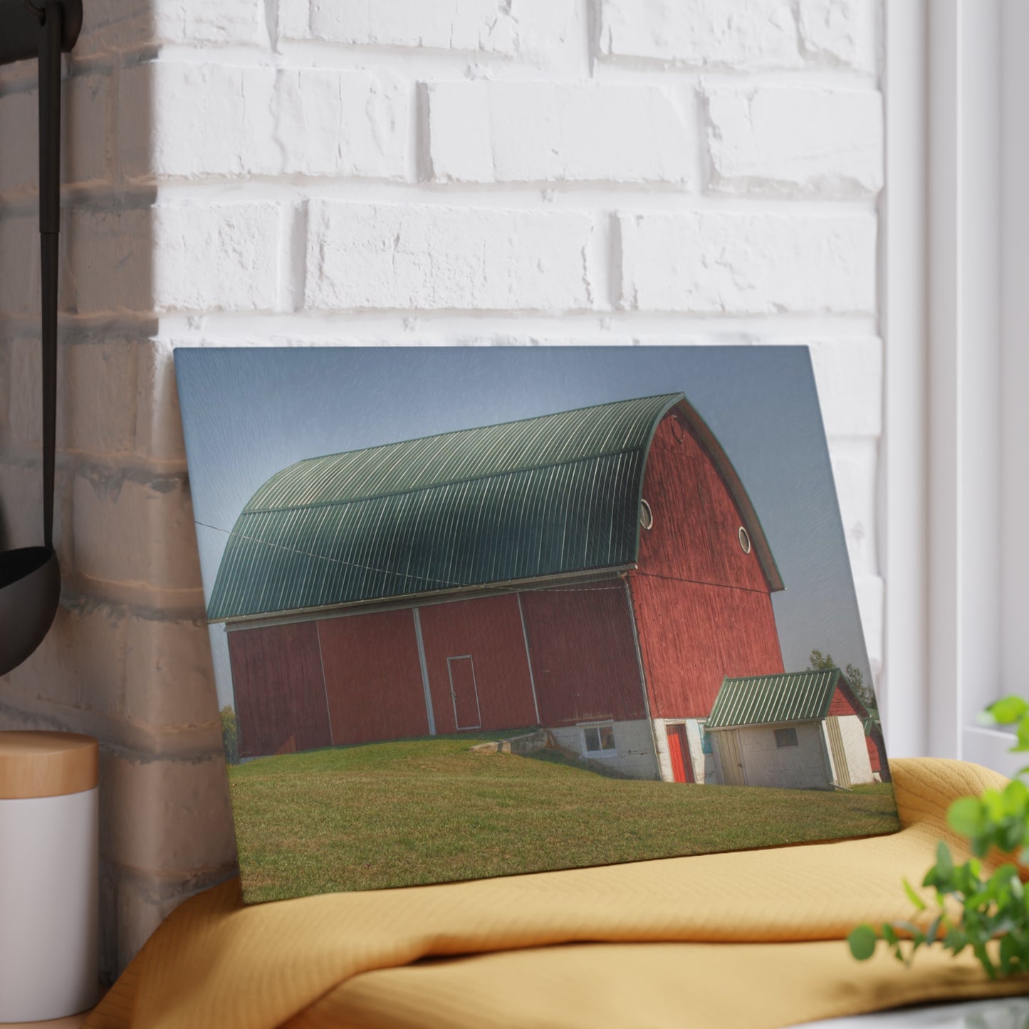 U R There Photography Barnes Road Red I Rustic Farmhouse Tempered-Glass Cutting Board