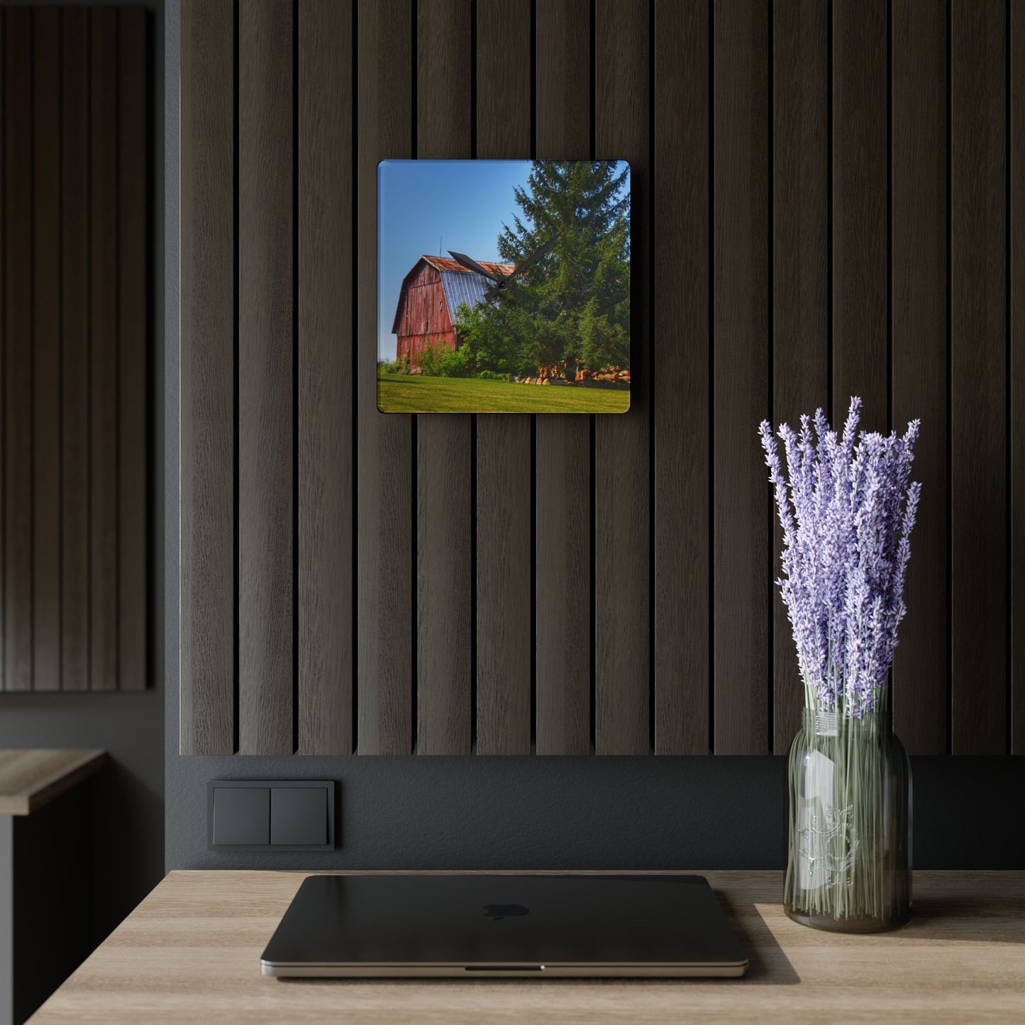 U R There Photography Mushroom Road Hidden Red Rustic Farmhouse Acrylic Analog Wall Clock