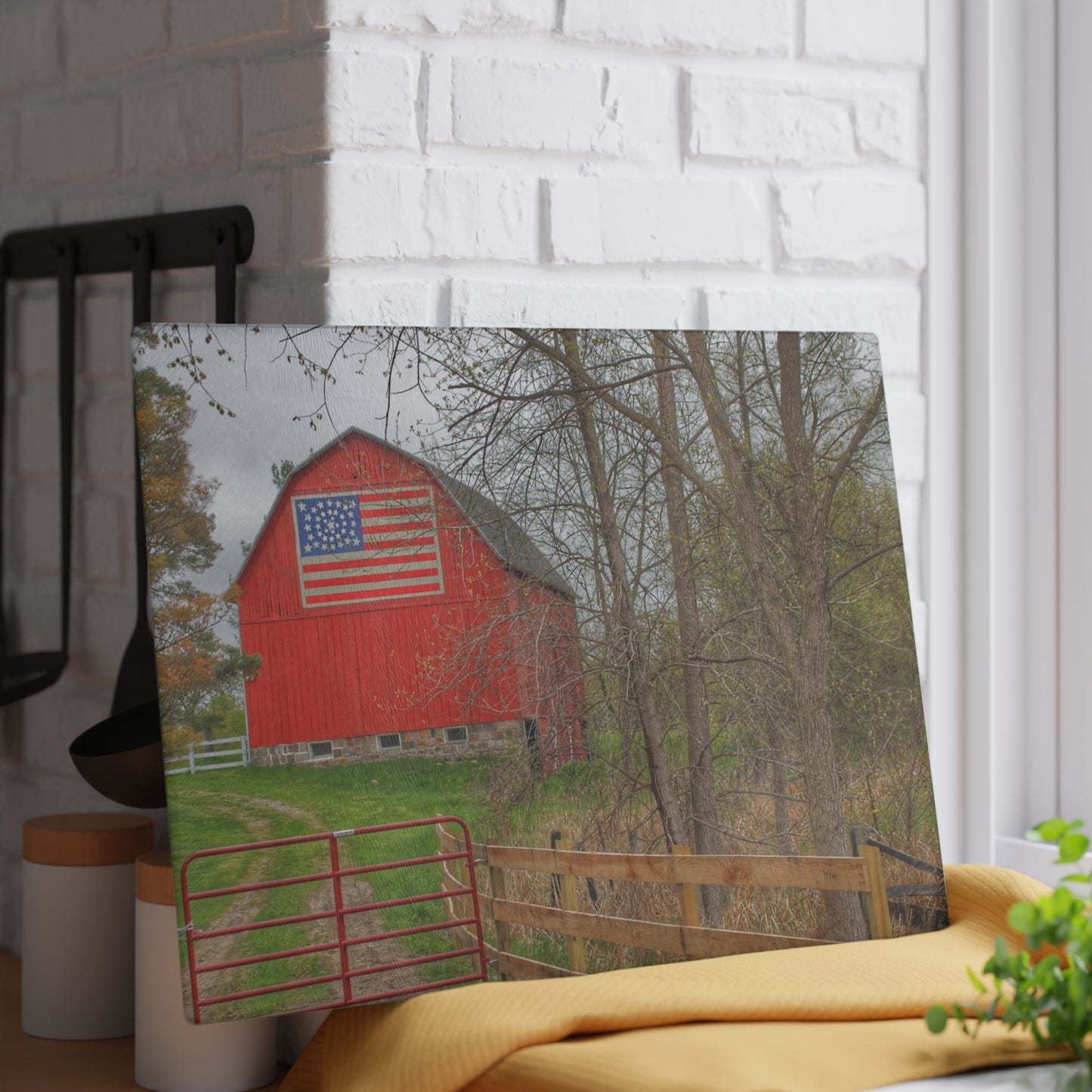 U R There Photography Patriot Red Rustic Farmhouse Tempered-Glass Cutting Board