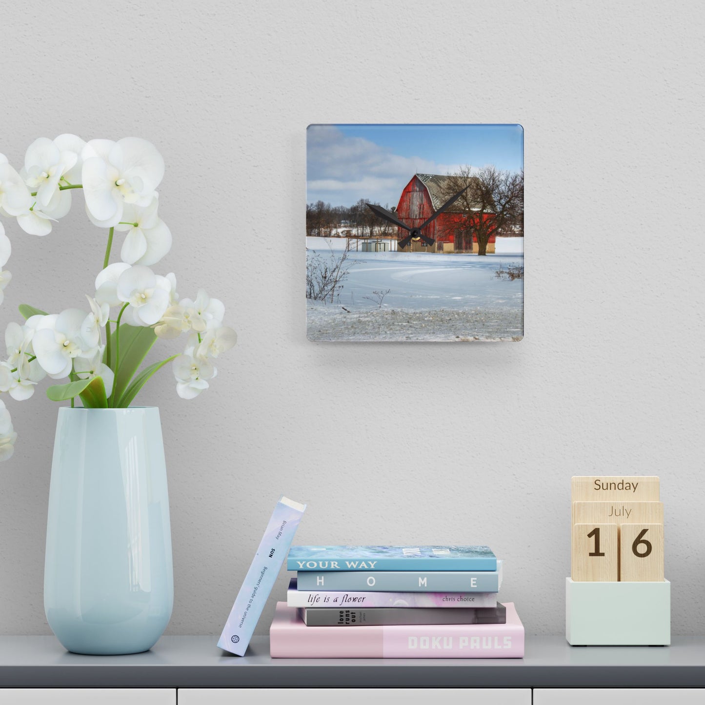U R There Photography Oregon Road Hillside Red Rustic Farmhouse Acrylic Analog Wall Clock