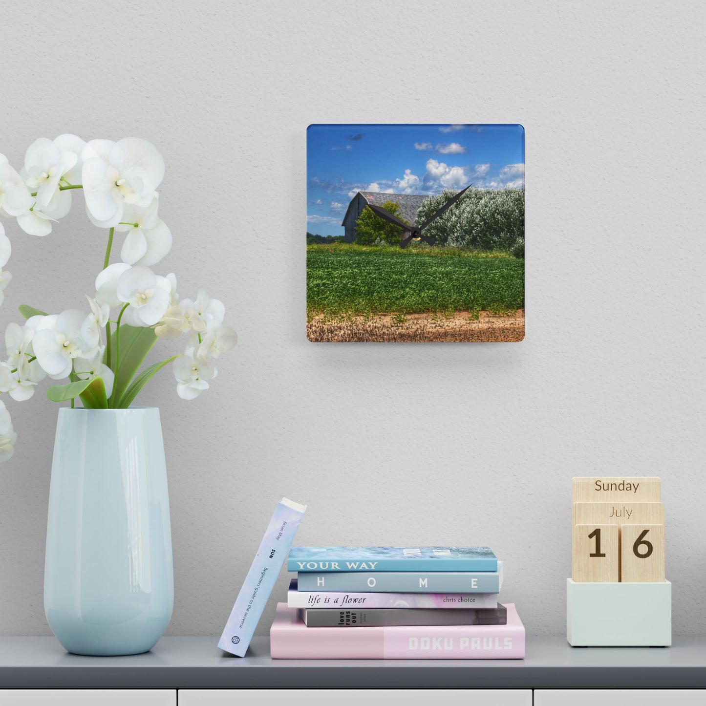 U R There Photography Lake Road Grey Rustic Farmhouse Acrylic Analog Wall Clock
