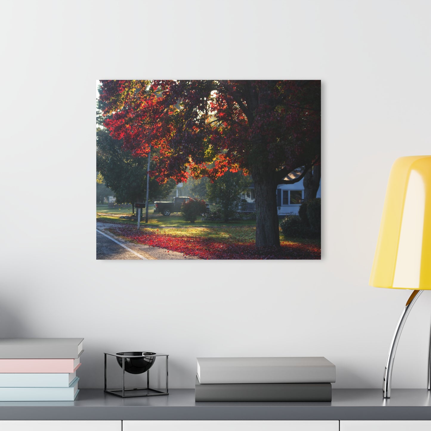 U R There Photography Red Crimson Leaves of Lum Rustic Farmhouse Acrylic Wall Print