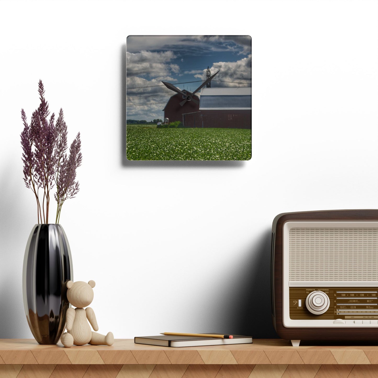 U R There Photography South Reese Road Reds Rustic Farmhouse Acrylic Analog Wall Clock