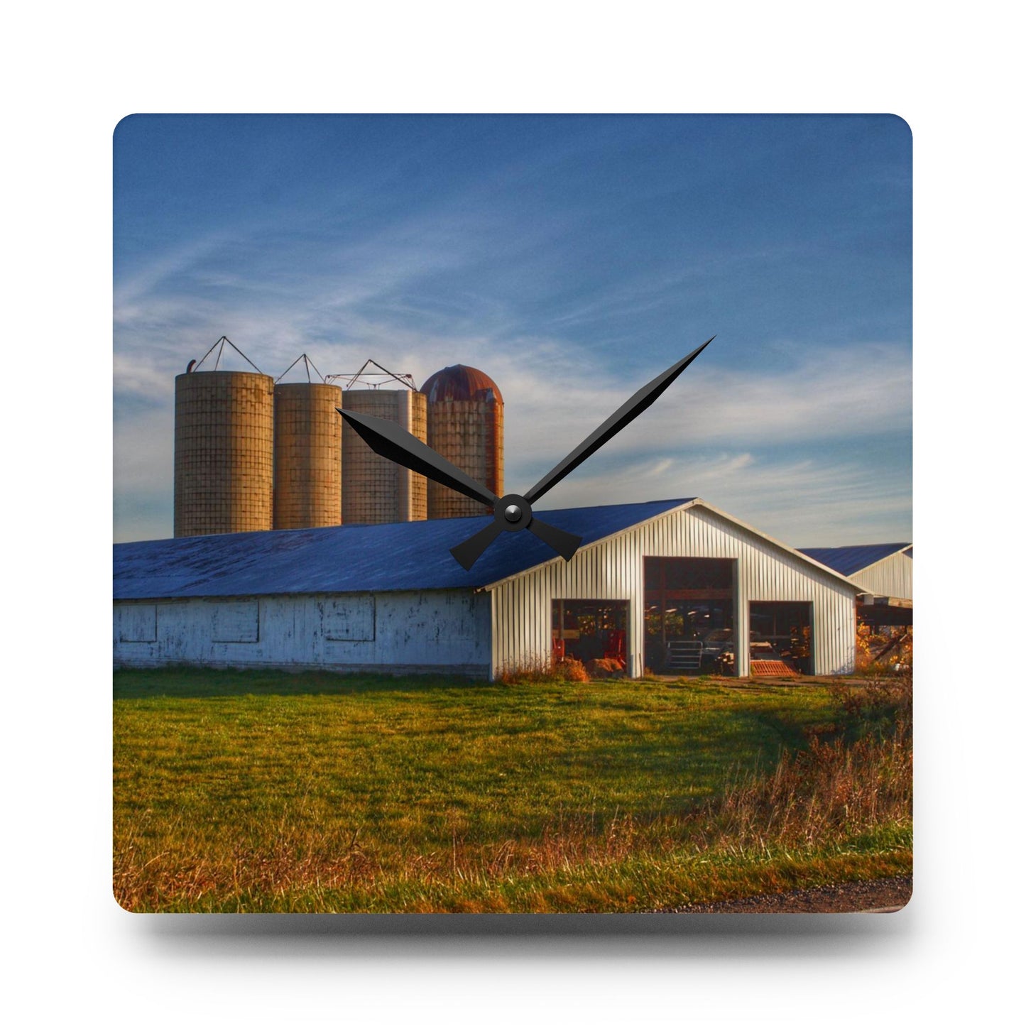 Rustic Farmhouse Wall Clock featuring Peck White and Silos
