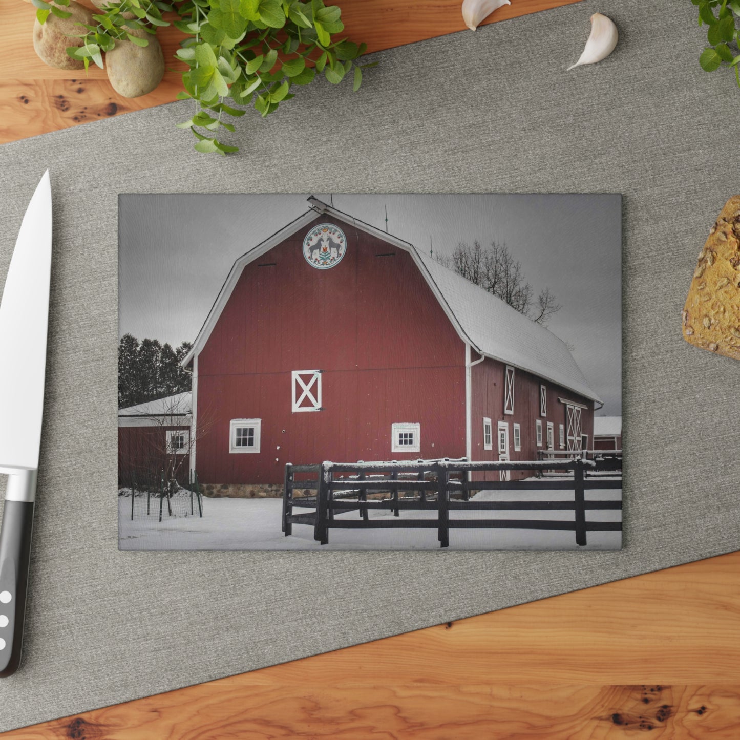 U R There Photography Barns of Barber Road III Rustic Farmhouse Tempered-Glass Cutting Board