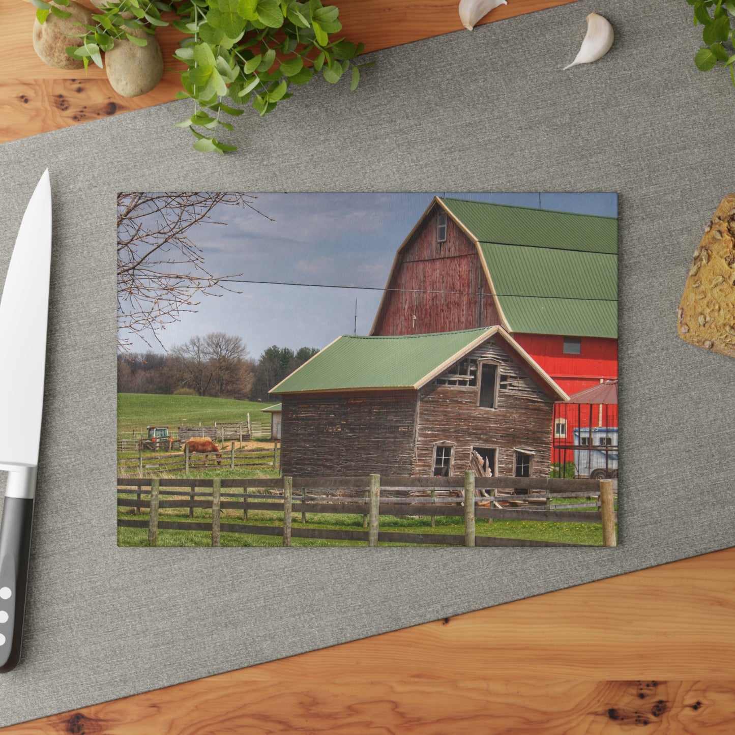U R There Photography Oregon Road Tilted Little Grey Rustic Farmhouse Tempered-Glass Cutting Board